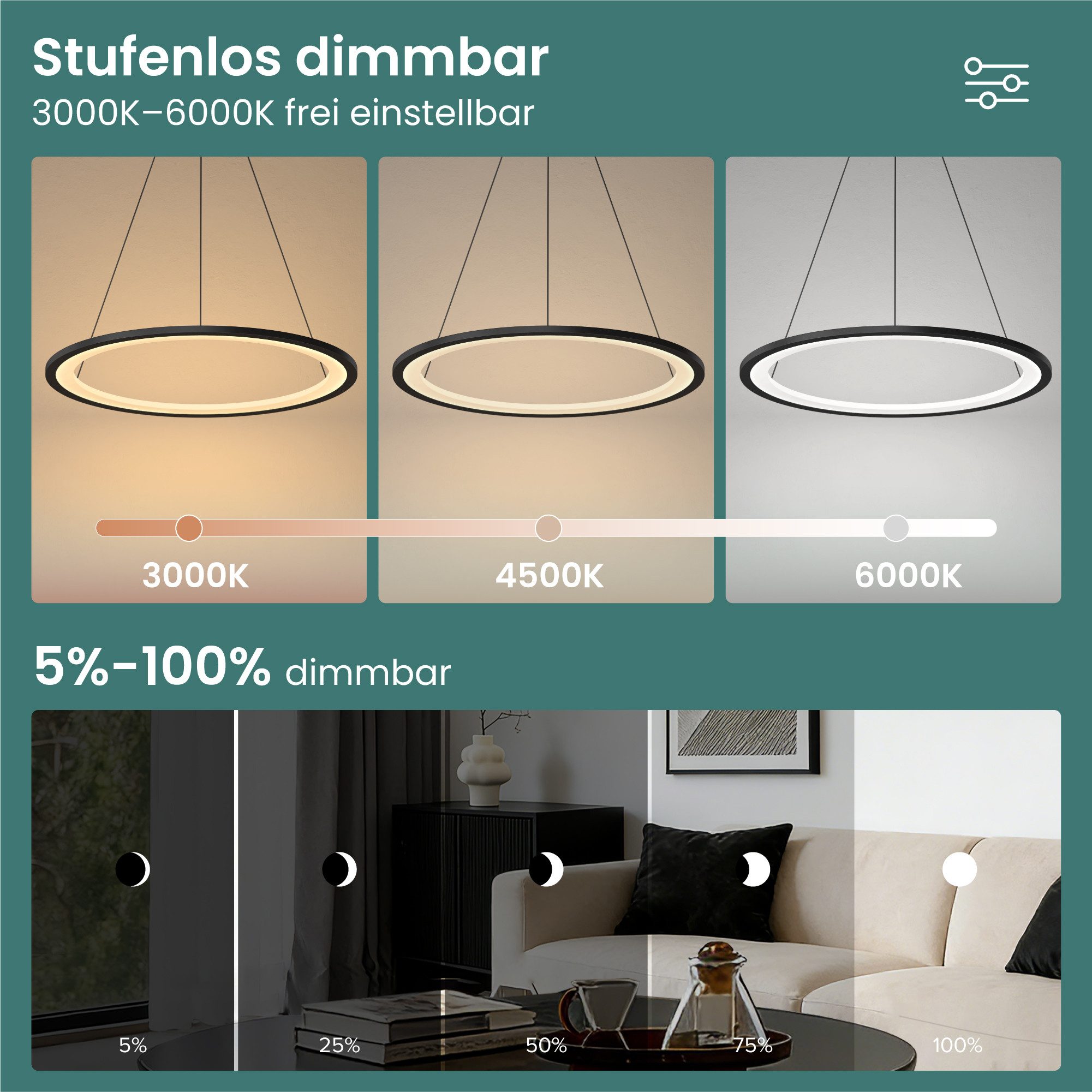 Mai & Mai Pendelleuchte Hängeleuchte pendellampe Farbtemperatur3000–6000K CRI≥95 Luvina01, LED-Pendelleuchte; mit hoher Farbwiedergabe;