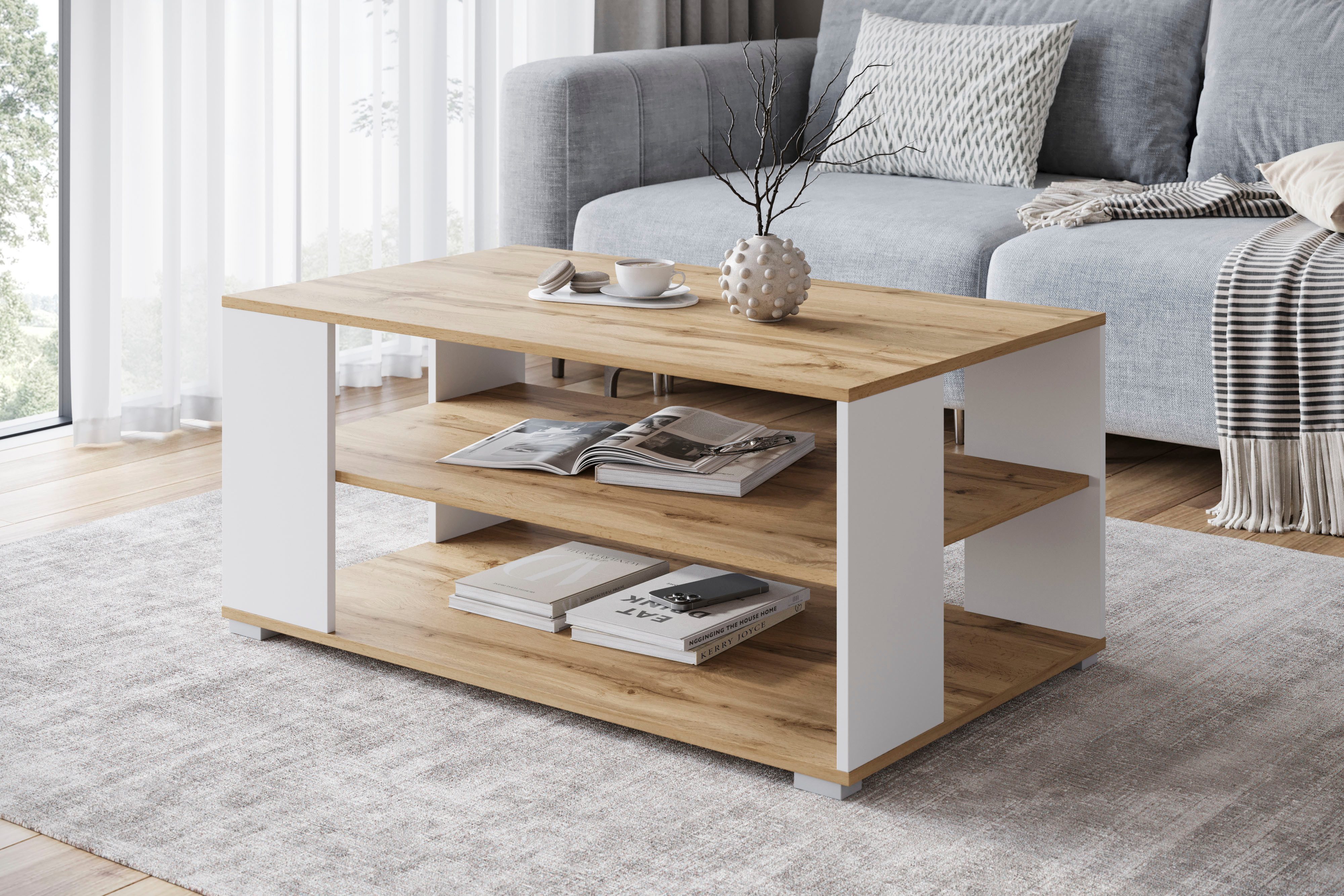 Home affaire Couchtisch Kenia (1-St), Rechteckiger Kaffetisch, 100x66 cm, mit 2 Ablageböden