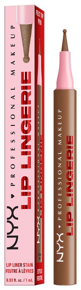 NYX PROFESSIONAL MAKEUP Lippenstift LIP LINGERIE LIP LINER STAIN, wisch- und wasserfesten Halt, mit präziser Filzkugelspitze