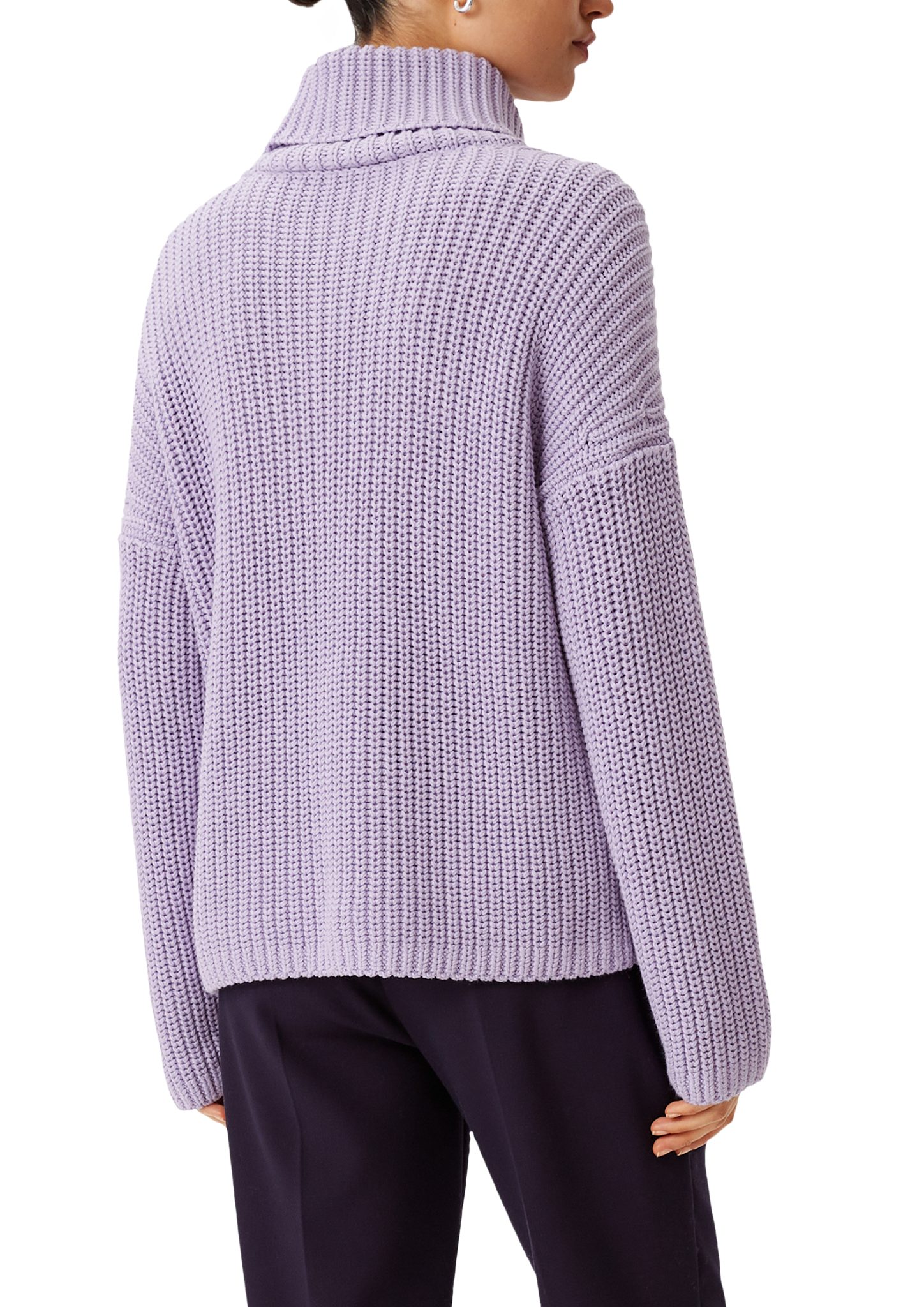 Rippstrickpullover lavendel identity Langarmshirt mit casual Label-Patch comma Label-Patch