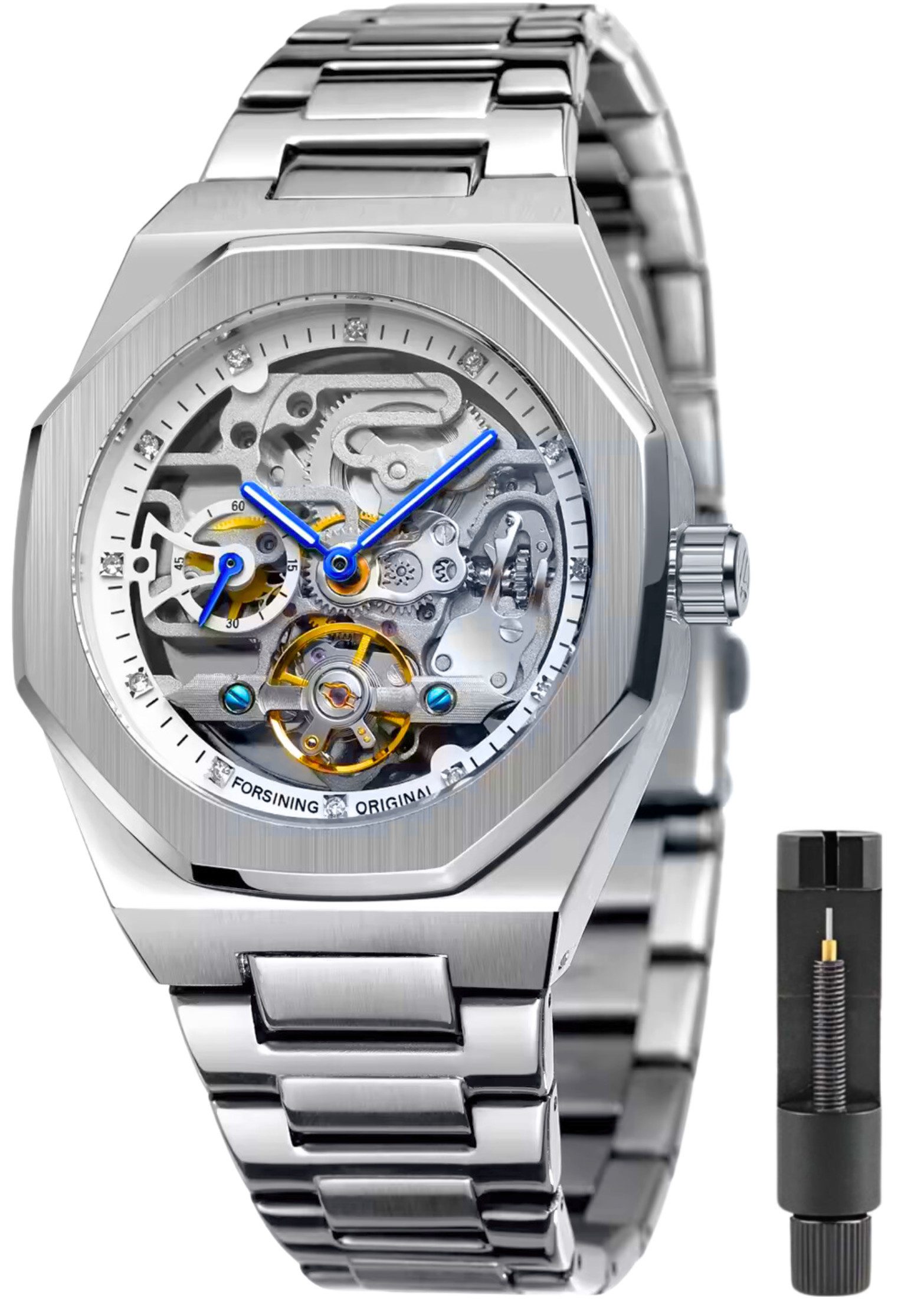 S&T Design Automatikuhr Mechanische Herren Uhr Skelett Edelstahl Herrenuhr, günstig online kaufen