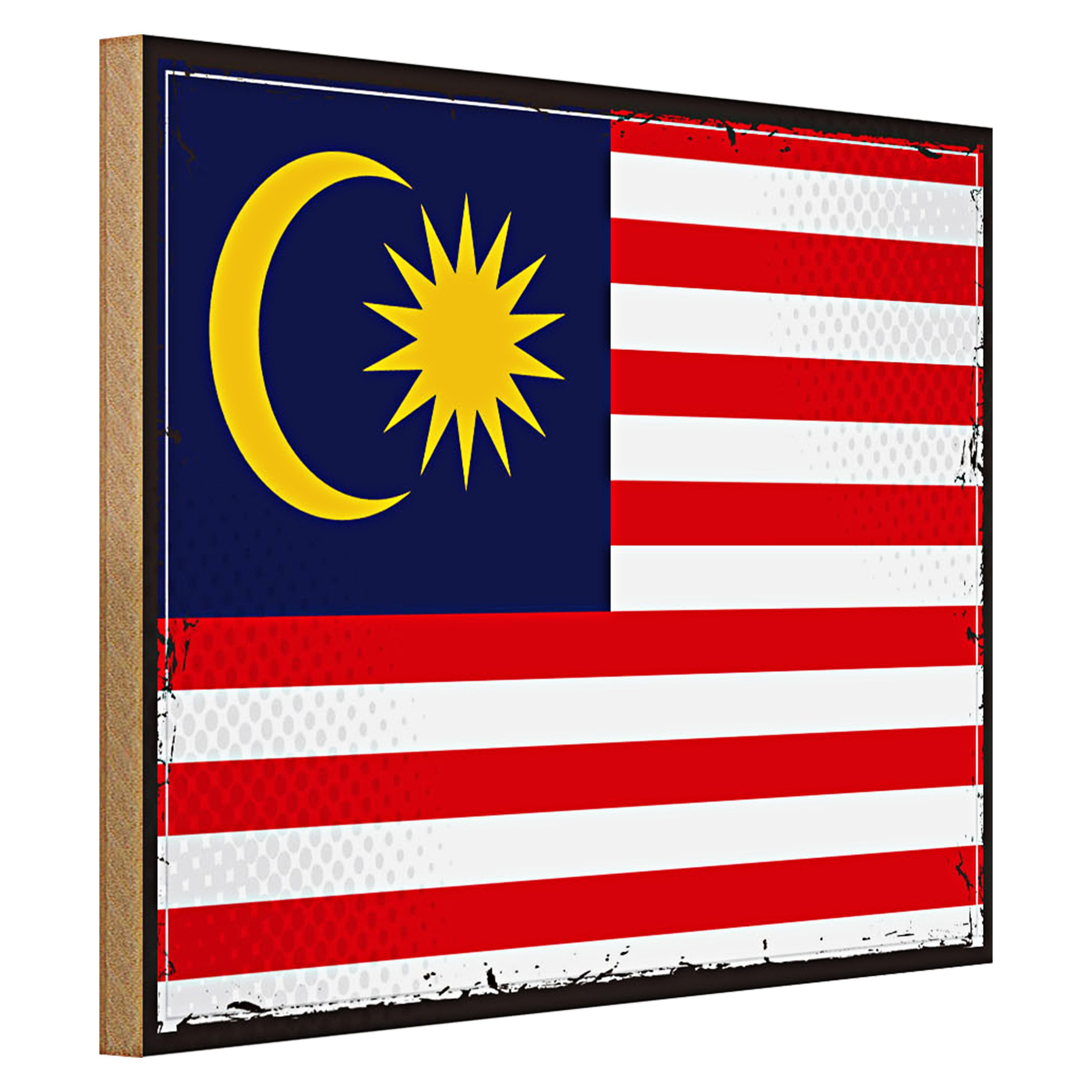 Roomando Holzbild Flagge Malaysia 40x30cm Retro Flag of Malaysia