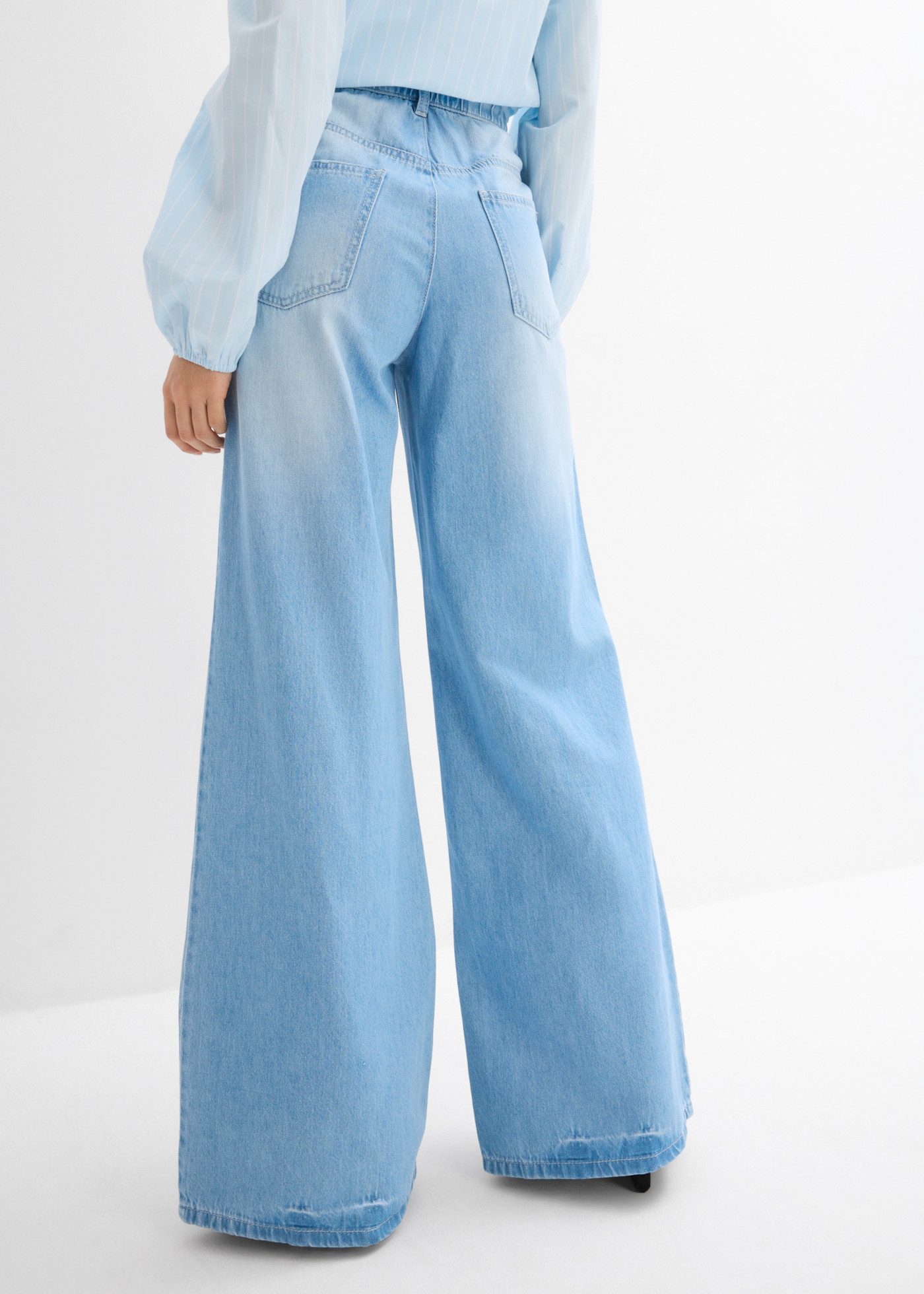 bonprix Weite Jeans weite Passform, 5-Pocket-Design, elastischer Bequembund, hohe Bundhöhe