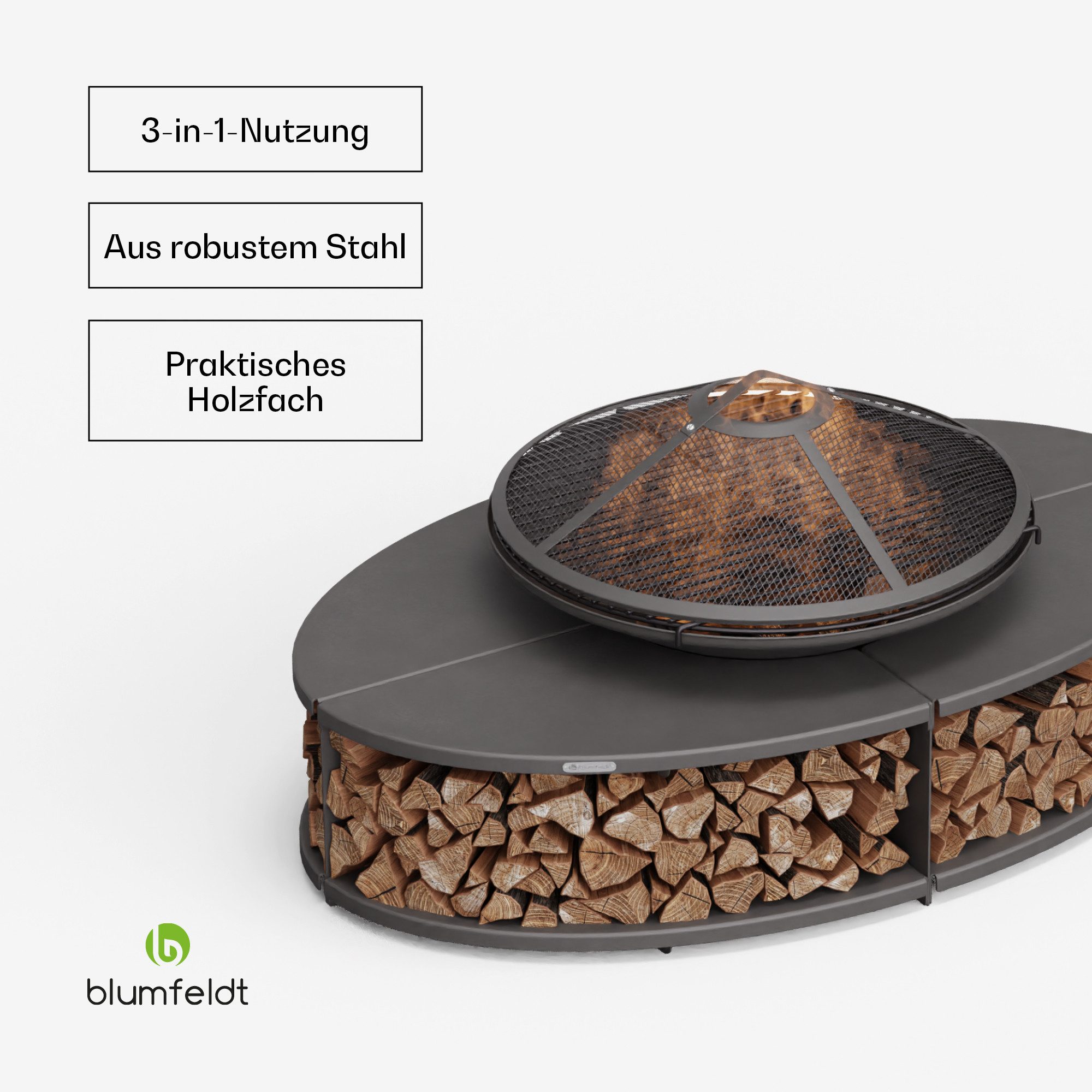 blumfeldt Feuerschale Firebowl, (Set, Set), Garten Grill Tisch Funkenschutz Feuerkorb Feuerstelle Outdoor