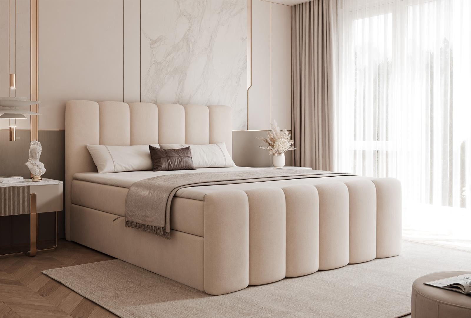 Compleo Boxbett BUBBLE, Wolkenbett, Bequem, Bonell, Topper, Doppelbett gepolstertes Kopfteil mit Bettkasten