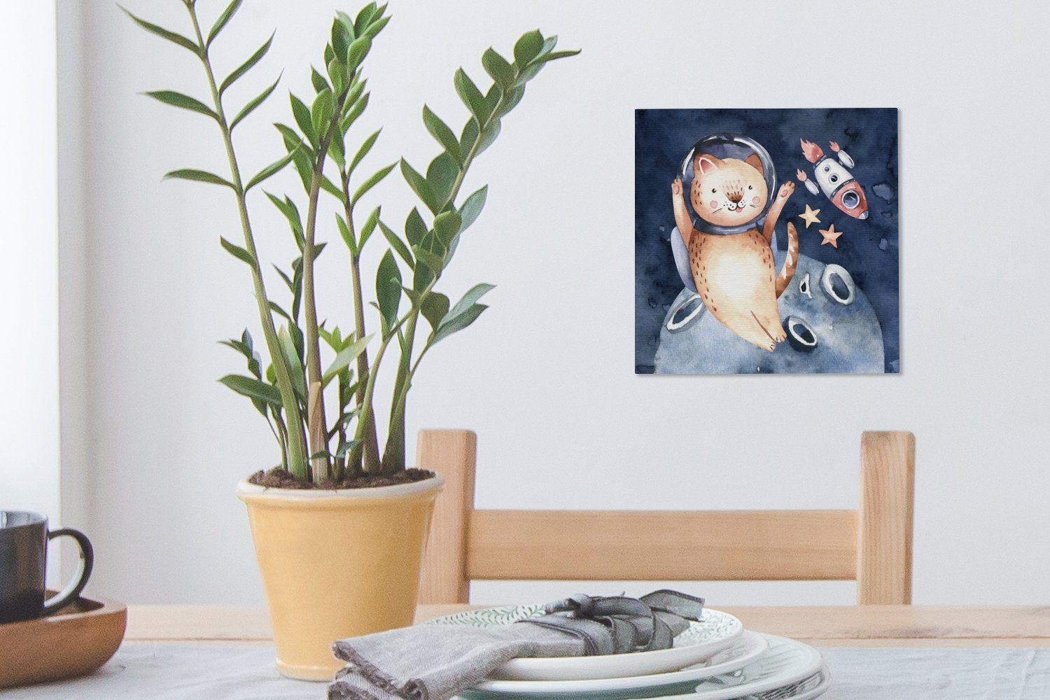 - - OneMillionCanvasses® Jungen - Rakete Schlafzimmer - Leinwand St), Mädchen für Wohnzimmer Kind (1 - Weltraum - Kinder, Katze Leinwandbild Bilder