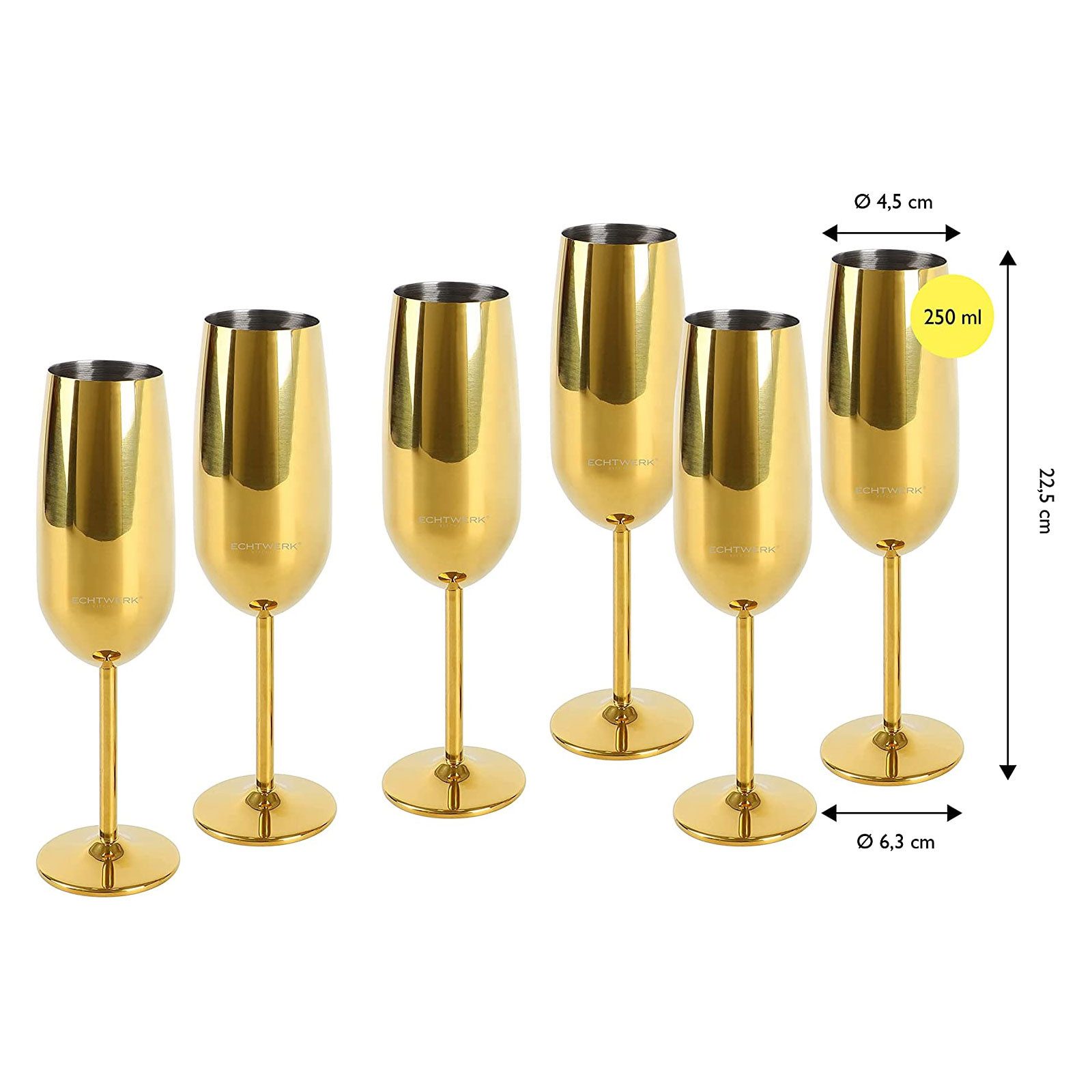 ECHTWERK Glas Sekt-/Champagnerkelch, 6-tlg., Edelstahl, Unzerbrechliche Gläser für Hochzeit/Outdoor/Picknick, 6-tlg