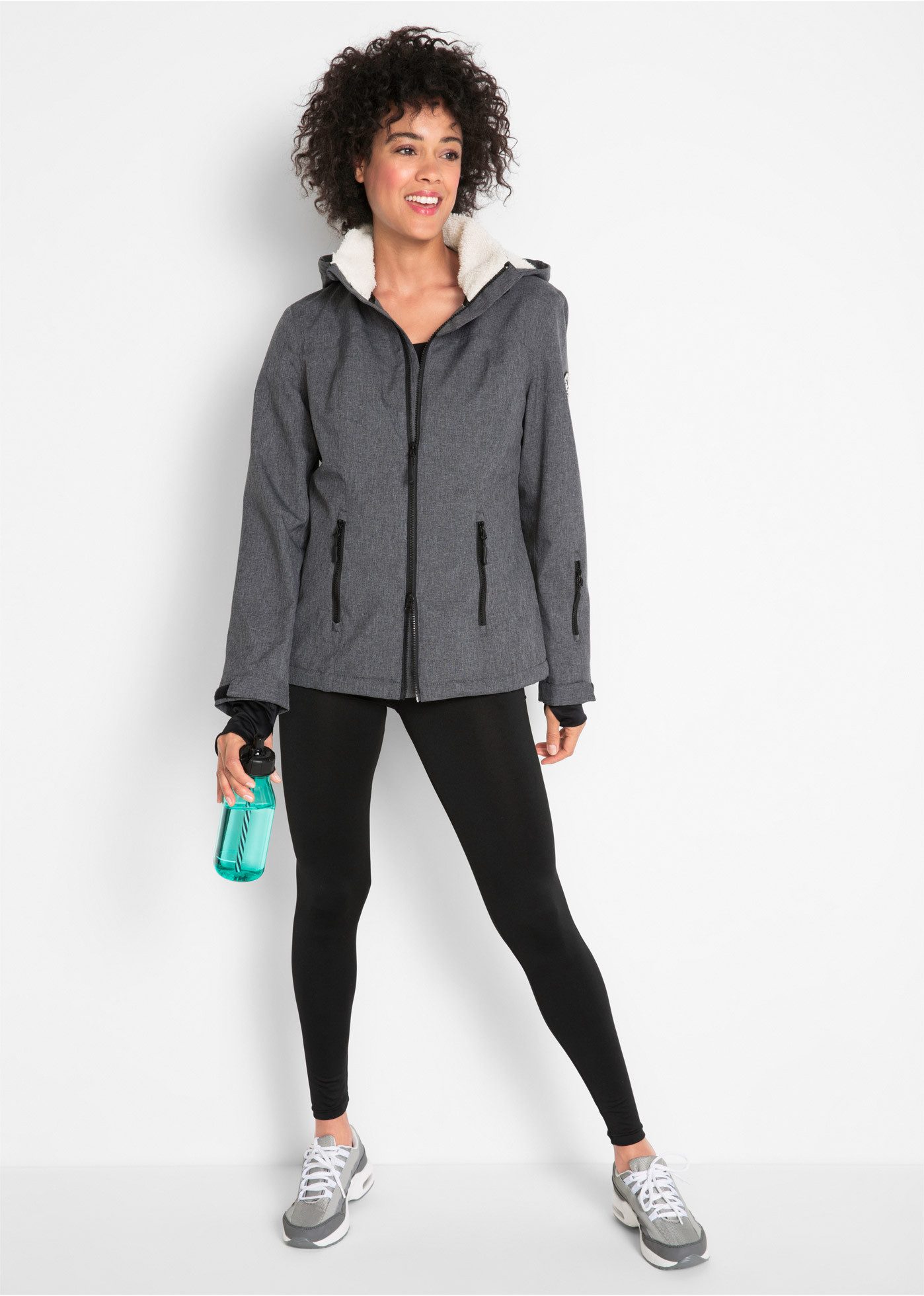 bonprix Funktionsjacke mit Teddyfleece-Futter, wind- und wasserdicht, mit hohem Stehkragen