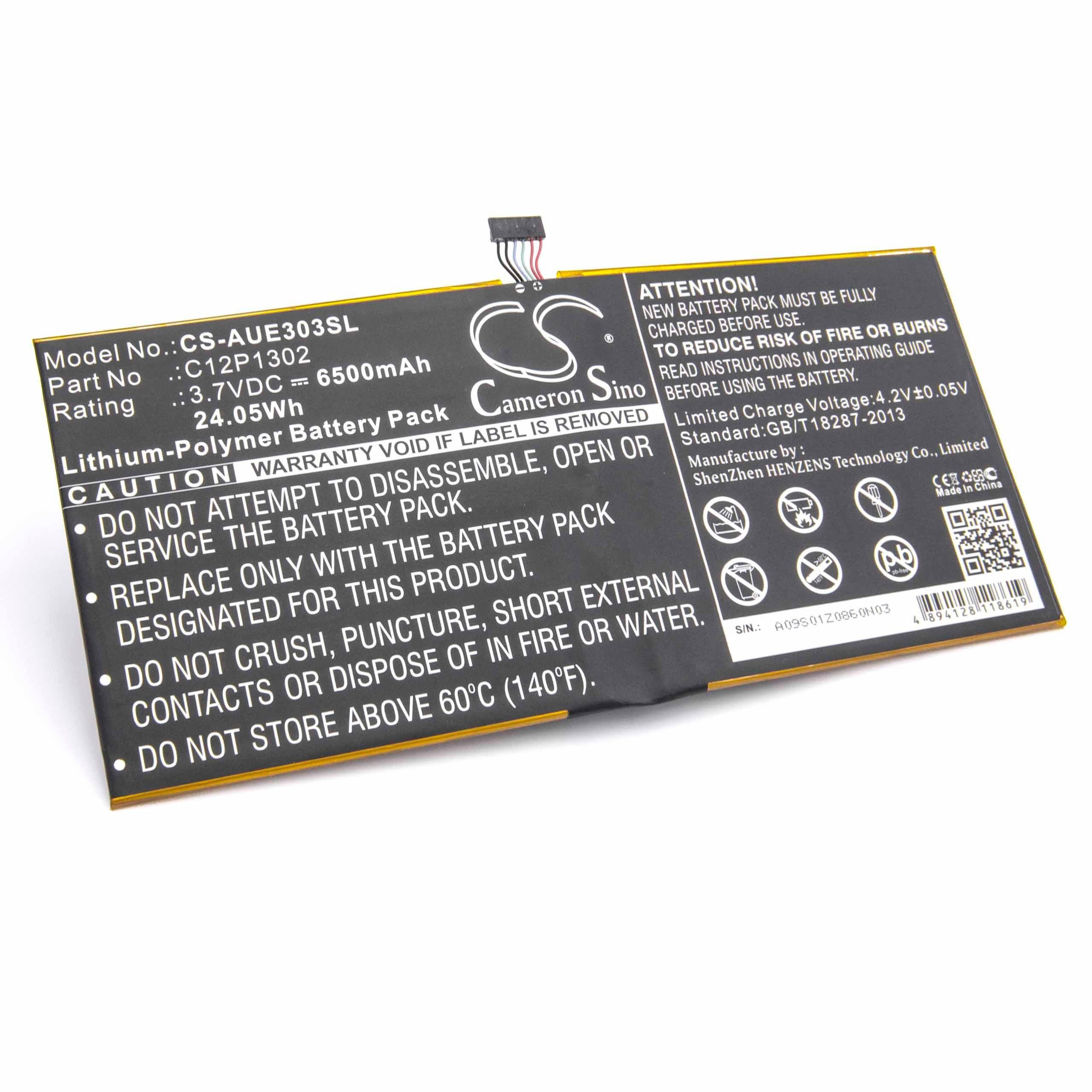 vhbw kompatibel mit mAh Pad Asus Li-Polymer 10 Laptop-Akku 6500 Memo ME302KL (3,7 V)