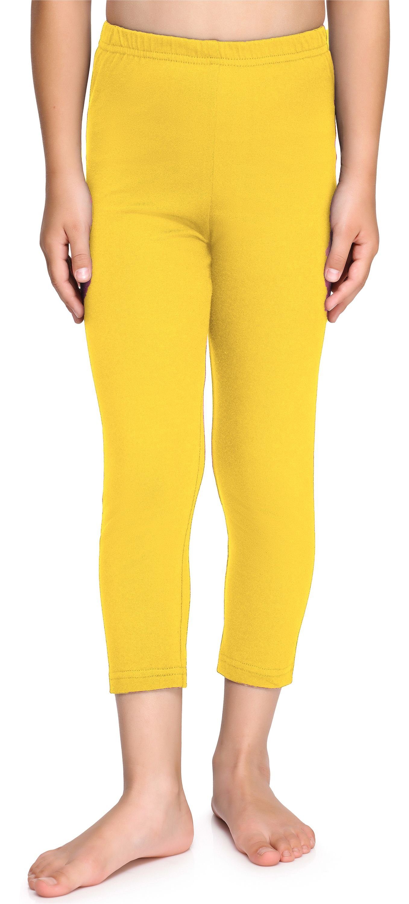 Gelb Leggings elastischer Merry (1-tlg) MS10-226 Leggings Capri Baumwolle 3/4 aus Mädchen Bund Style