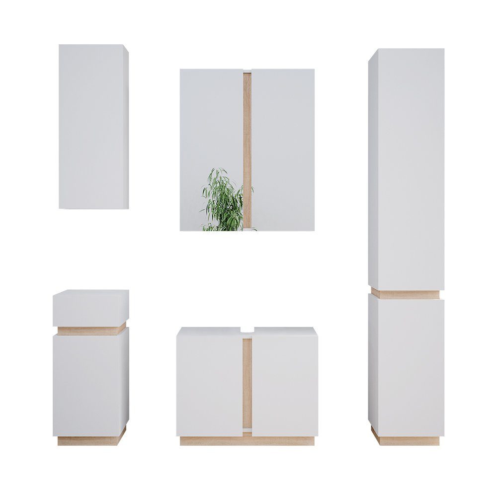 Vicco Badmöbel-Set Gloria, Weiß/Sonoma, 5 Teile, günstig online kaufen