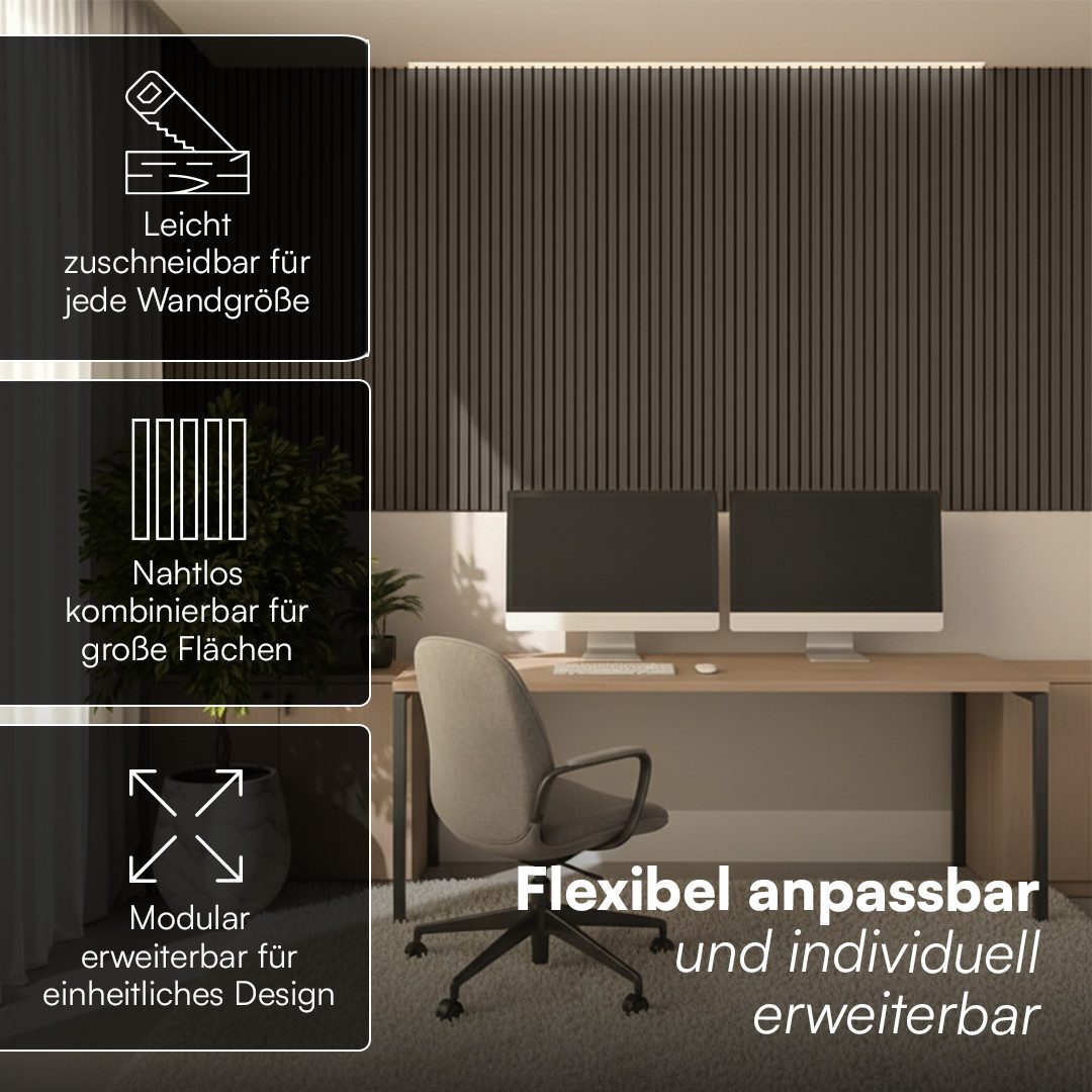Bellamio Wandpaneel Kilwa, Akustikpaneel Holzoptik, BxL: 60x140 cm, 0,84 qm, (Walnuss, 4-tlg) 3D Lamellenwand schallabsorbierend, in verschiedenen Größen verfüg – Bild 3 von 5
