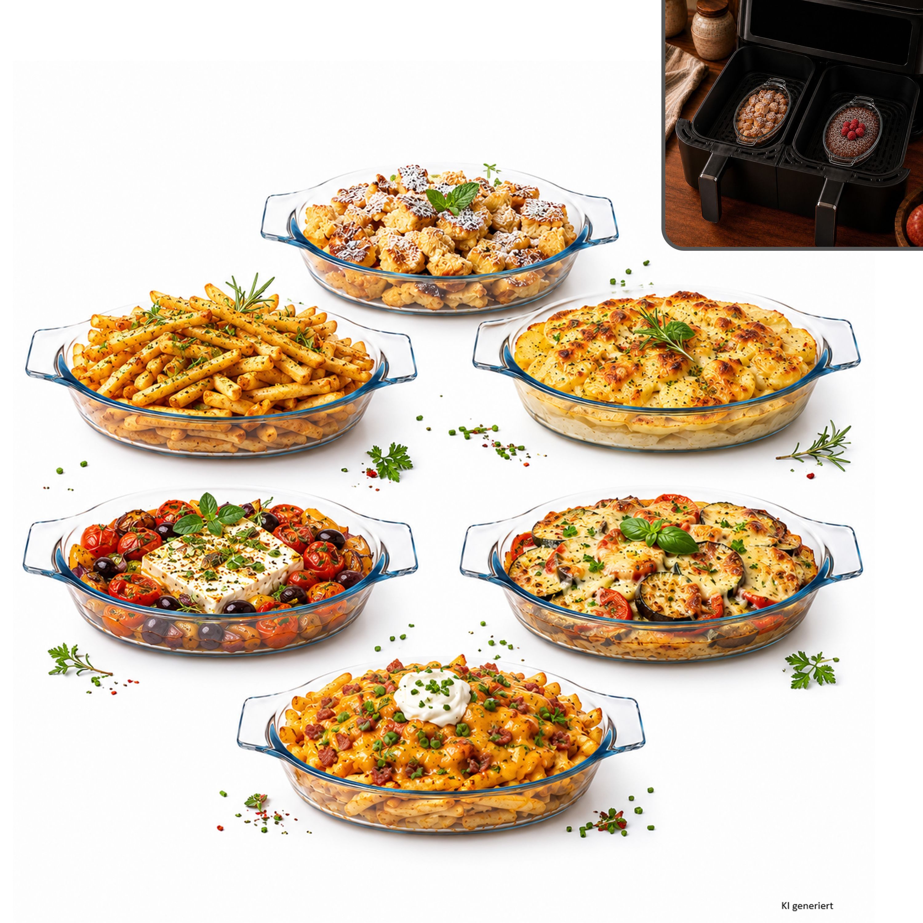 MamboCat Auflaufform 6x Borcam Airfryer Schalen oval Glas 400ml Auflaufform Backform Kuchen, Glas