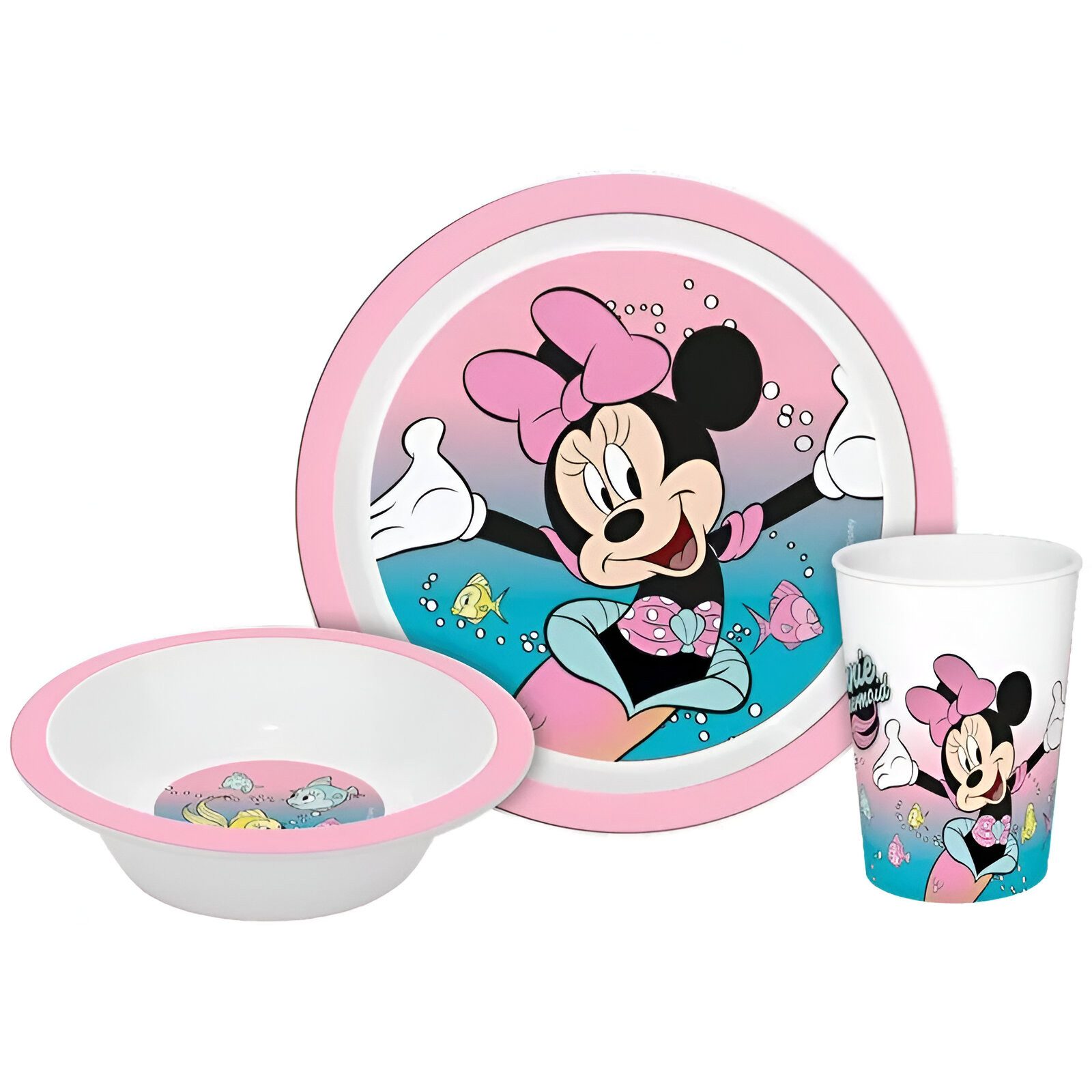 Kindergeschirr-Set Disney Minnie Maus Kinder Geschirr-Set 3 teilig Becher Teller Schüssel