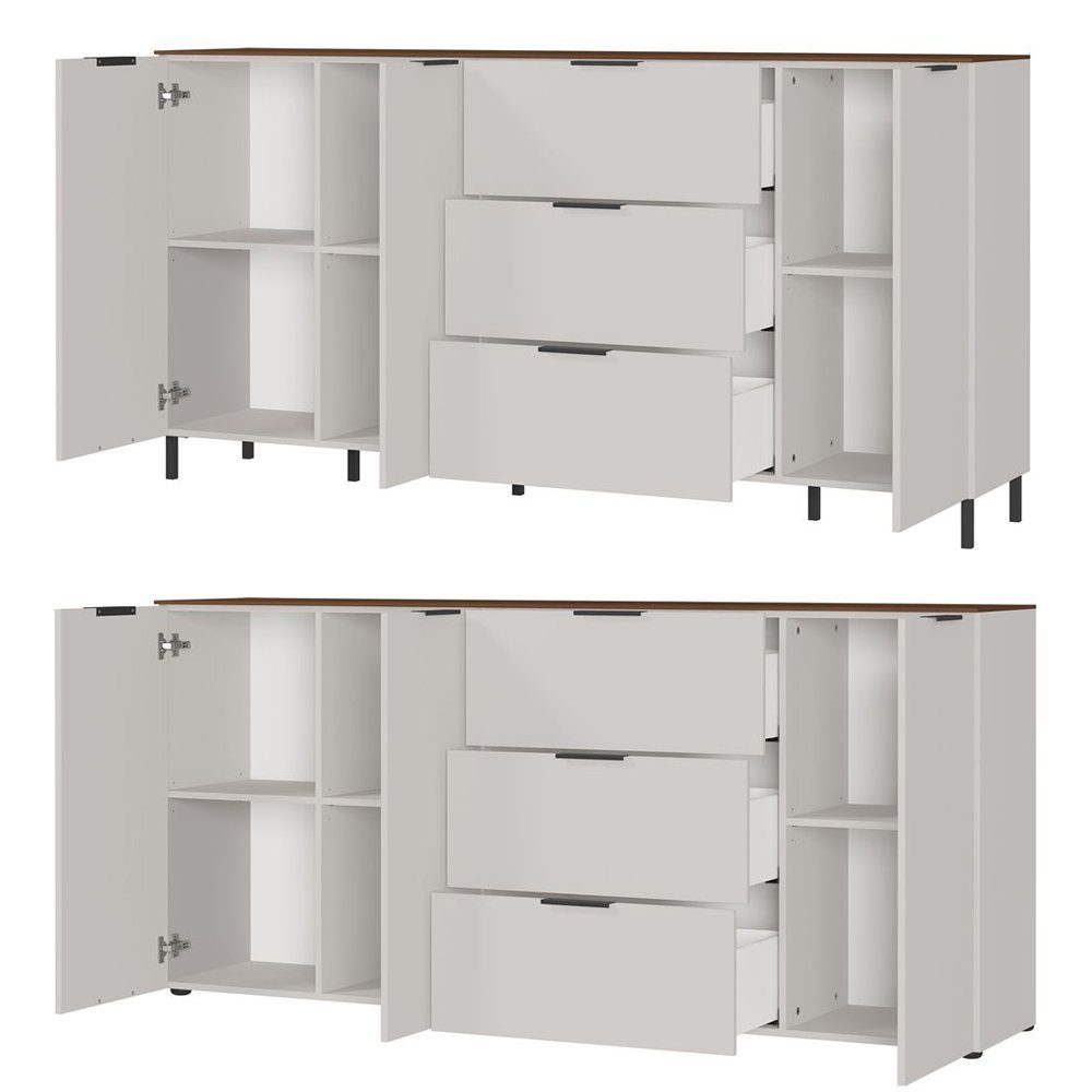 mit Lomadox Sideboard Winkelschreibtisch Nussbaum Nb. Kaschmir Schreibtisch CHOLET-01, beige mit