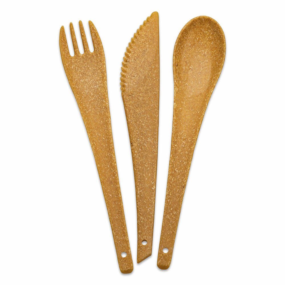 KOZIOL Besteck-Set Rio Nature Wood (3-tlg), 1 Personen, Kunststoff-Holz-Mix, für Unterwegs