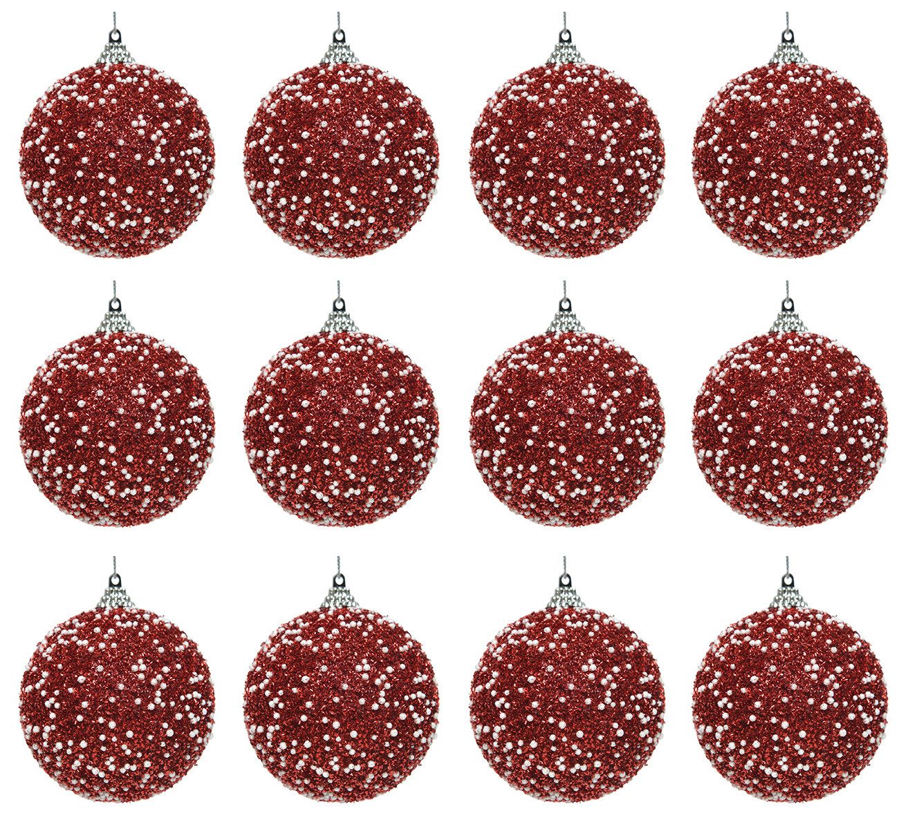 Kaemingk Weihnachtsbaumkugel, Weihnachtskugeln Kunststoff 8cm Perlen / Glitzer 12er Set