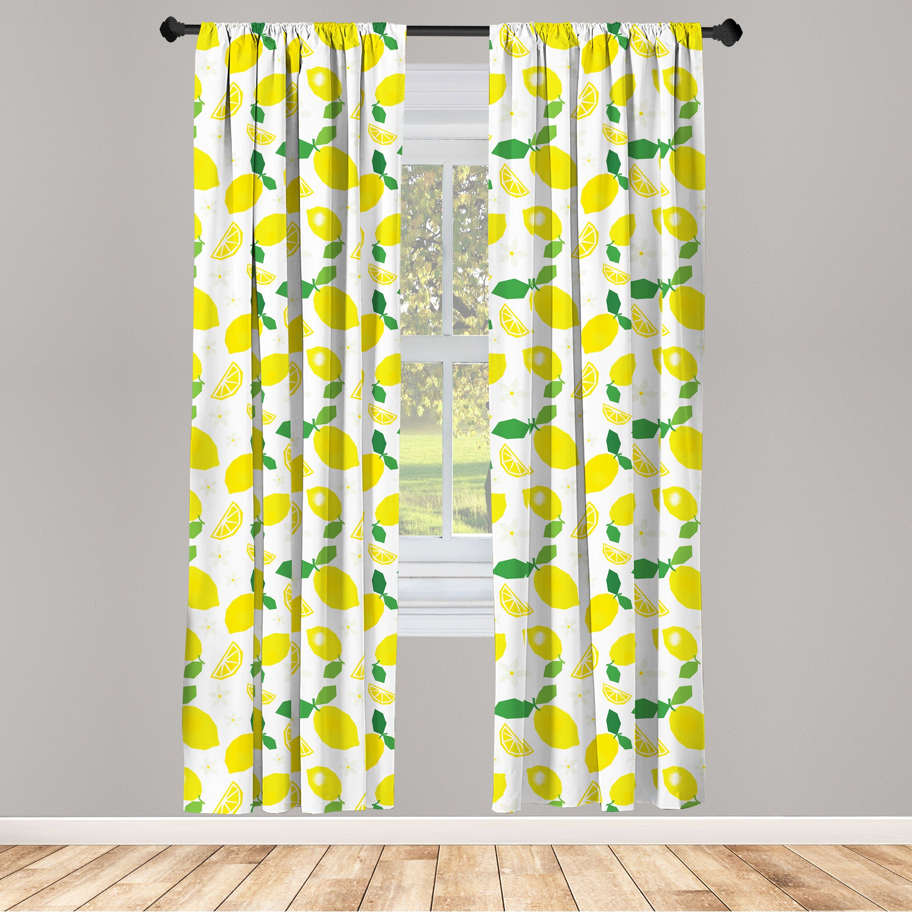 Gardine Vorhang für Wohnzimmer Schlafzimmer Dekor, Abakuhaus, Microfaser, Zitronen Citrus Blätter Blumen-Grafik