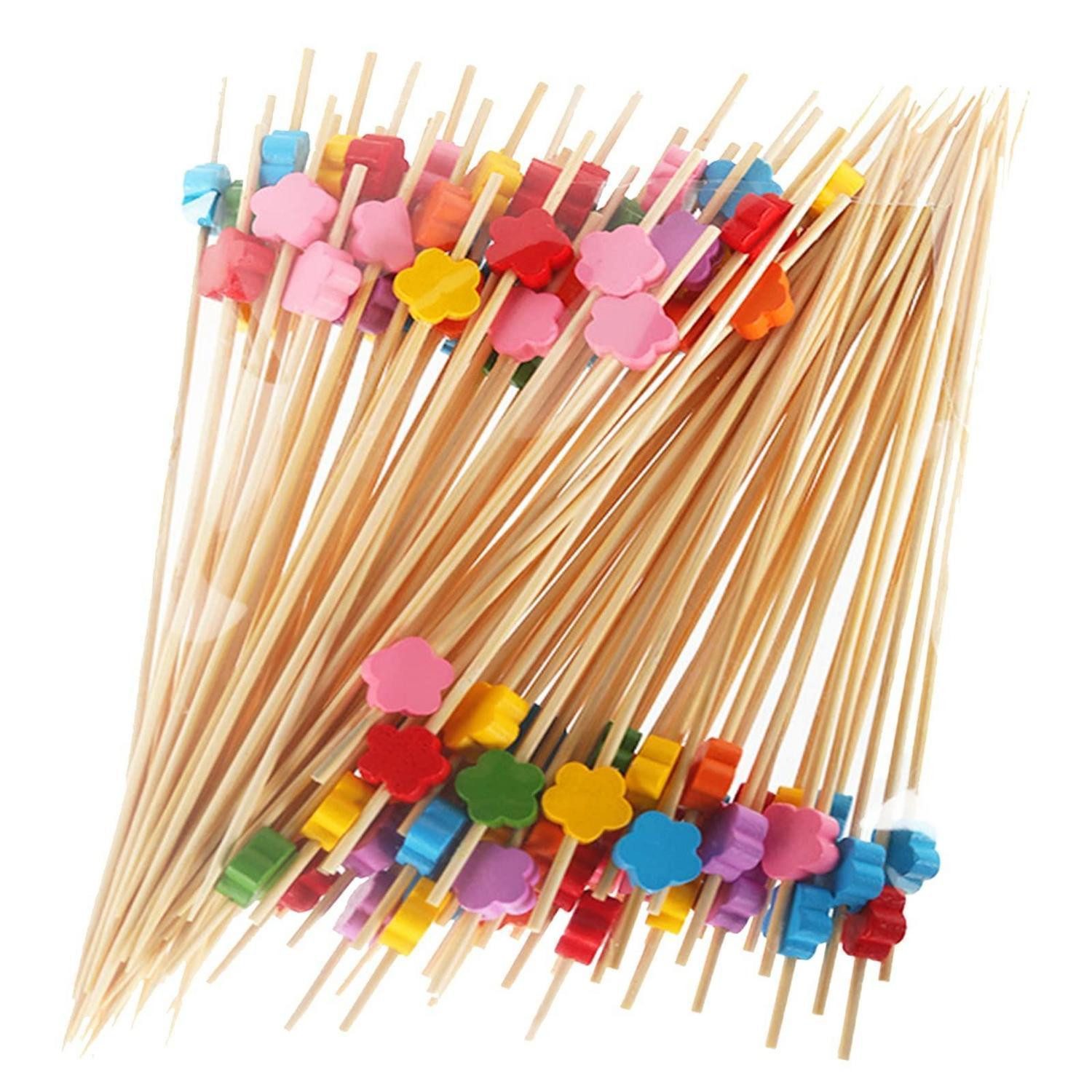 LuxusKollektion Partyspieße Cocktailspieße Holz 100 Stück 12cm Blumen Obst Bunte