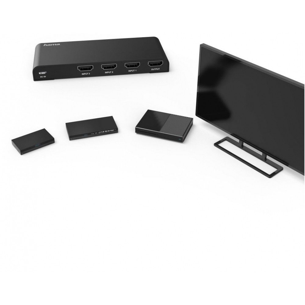 Hama Hama 4k-HDMI-Umschalter 3x1 für Ultra-HD-Qualität. Netzwerk-Switch (4k-Umschalter für 3 HDMI-Geräte)