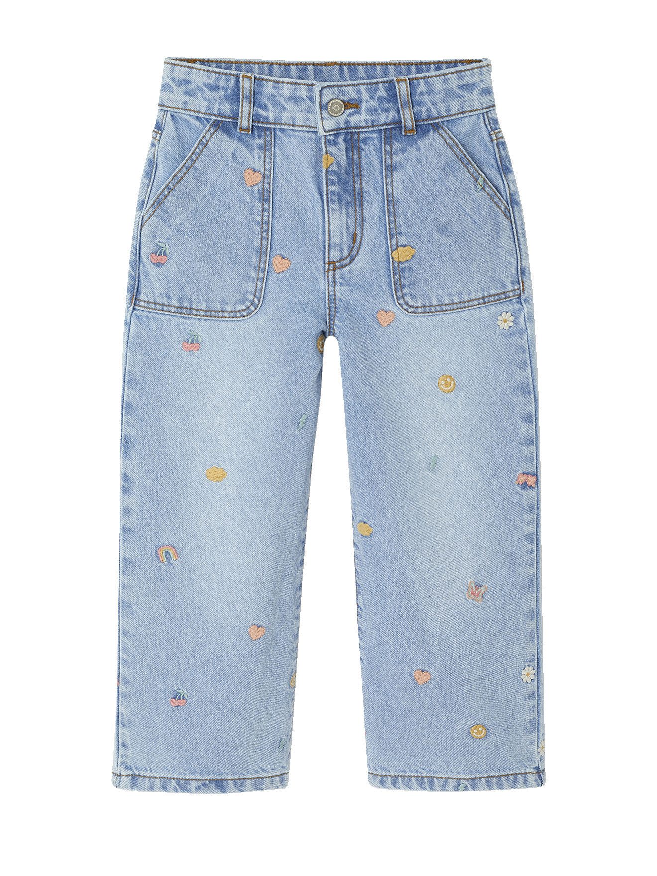 vertbaudet 7/8-Caprijeans Weite Mädchen Jeans mit Stickereien