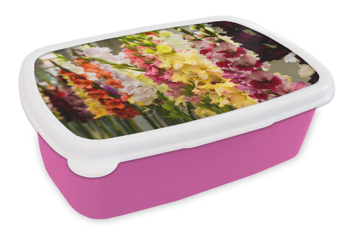 Blumen Kinder, (2-tlg), Mädchen, Lunchbox - rosa MuchoWow Snackbox, Erwachsene, Farben, Brotdose Kunststoff - Brotbox für Kunststoff, Gladiolen
