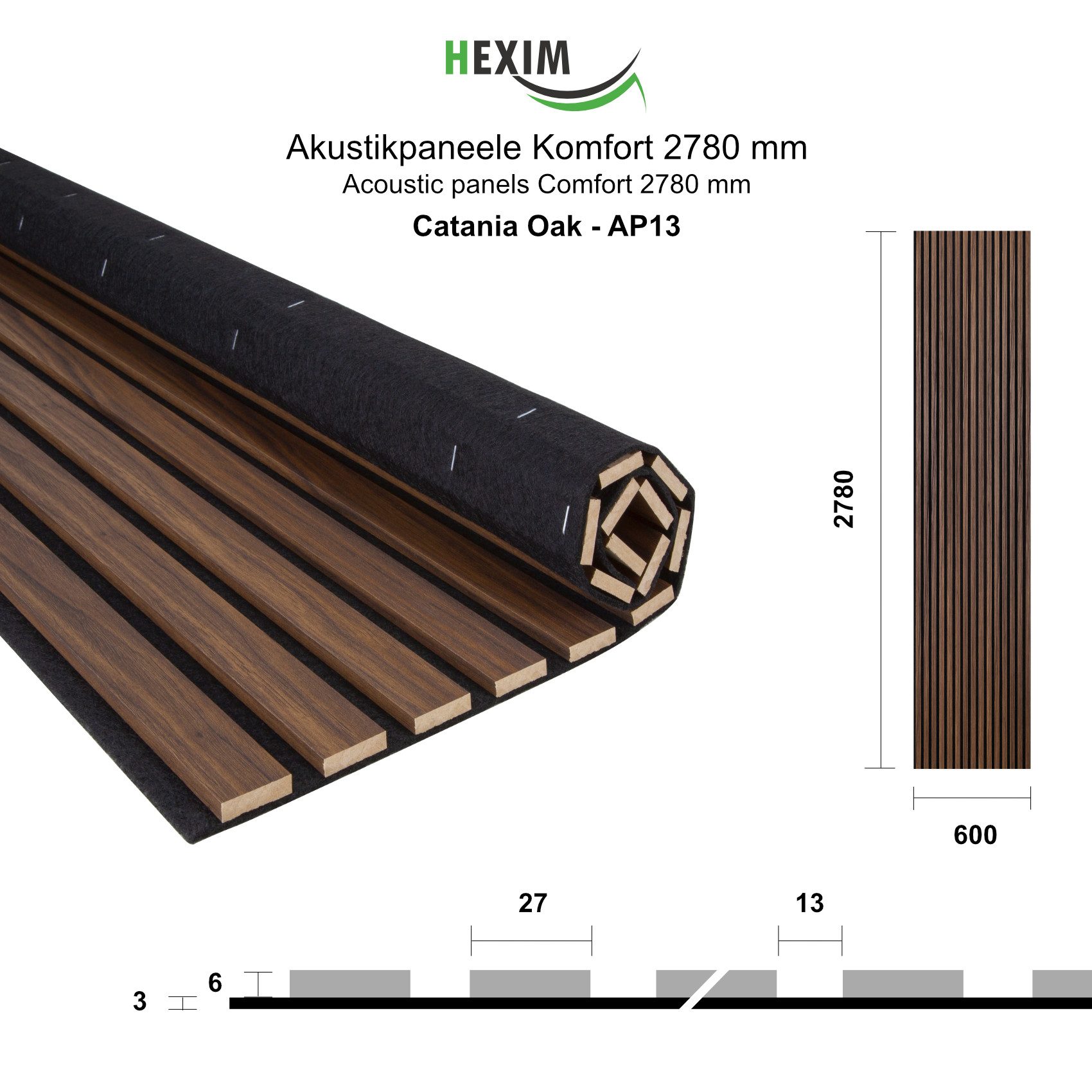 Hexim Wanddekoobjekt AP13 (Akustikpaneele 278x60cm Holz Comfort - flexible günstig online kaufen