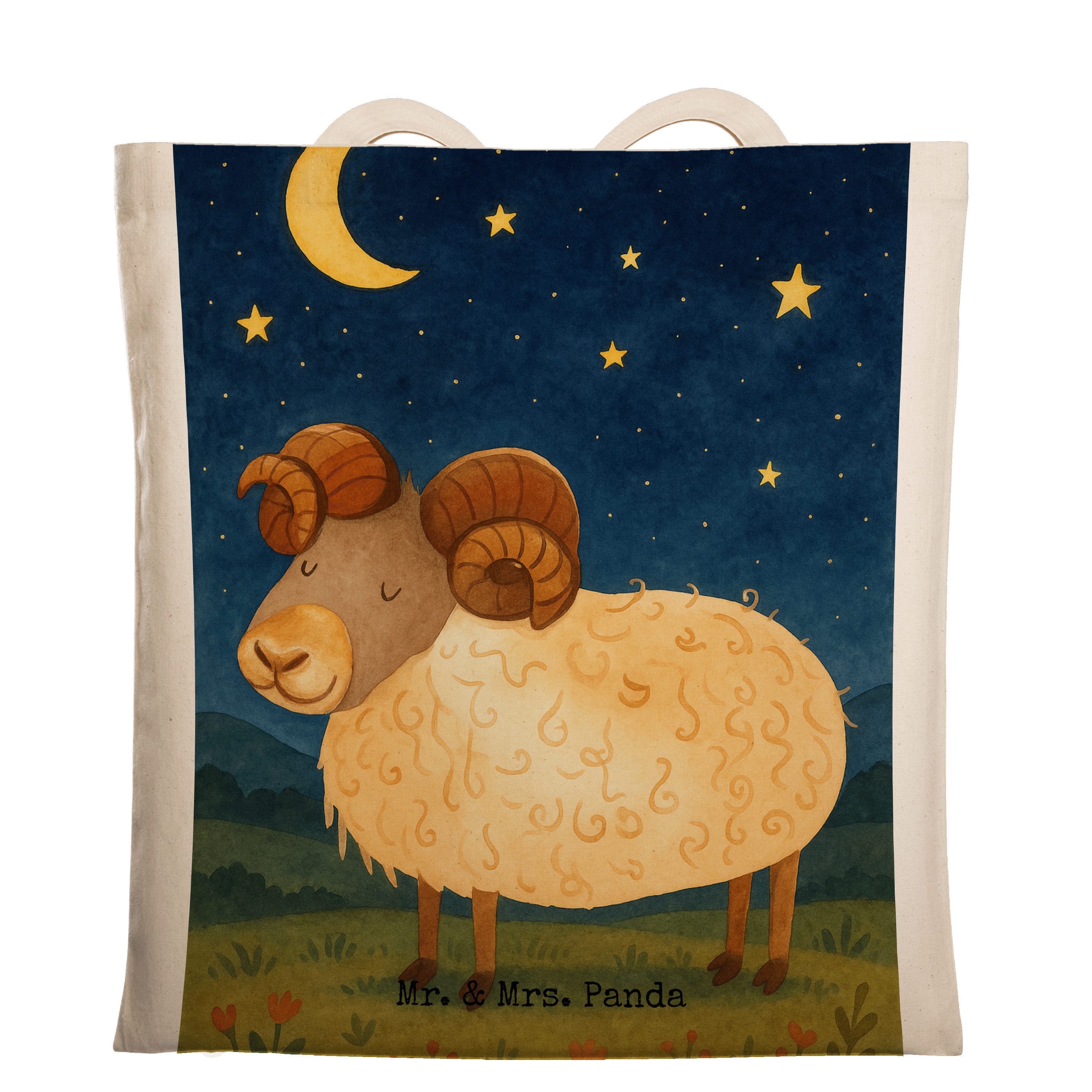 Mr. & Mrs. Panda Tragetasche Sternzeichen Widder Design, Uni Tasche, Weiß, Beutel, Tasche, Geburts (Packung), umhängetasche baumwolle festivaltasche Sternzeichen