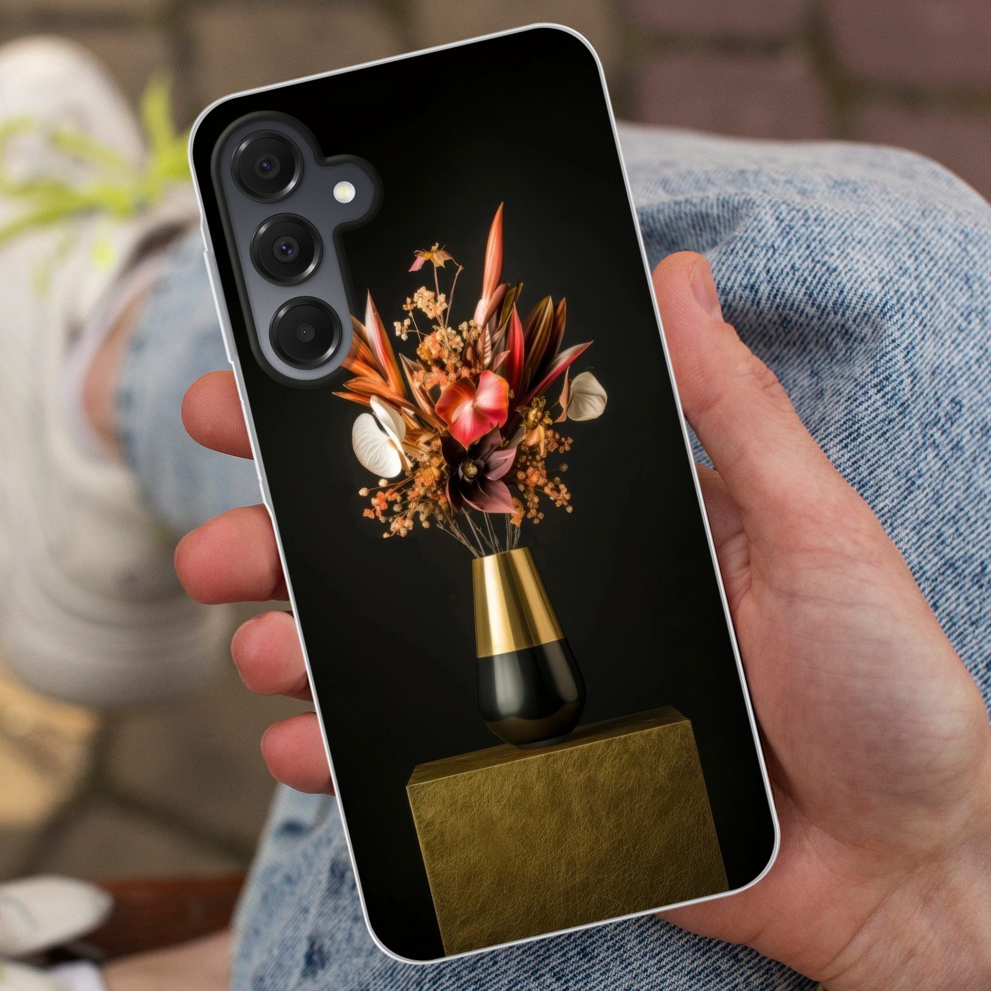 MuchoWow Handyhülle für Samsung Galaxy A16 5G Exotisch - Blumenstrauß - Vase - Gold, Phone Case, Silikon, Schutzhülle Dünn