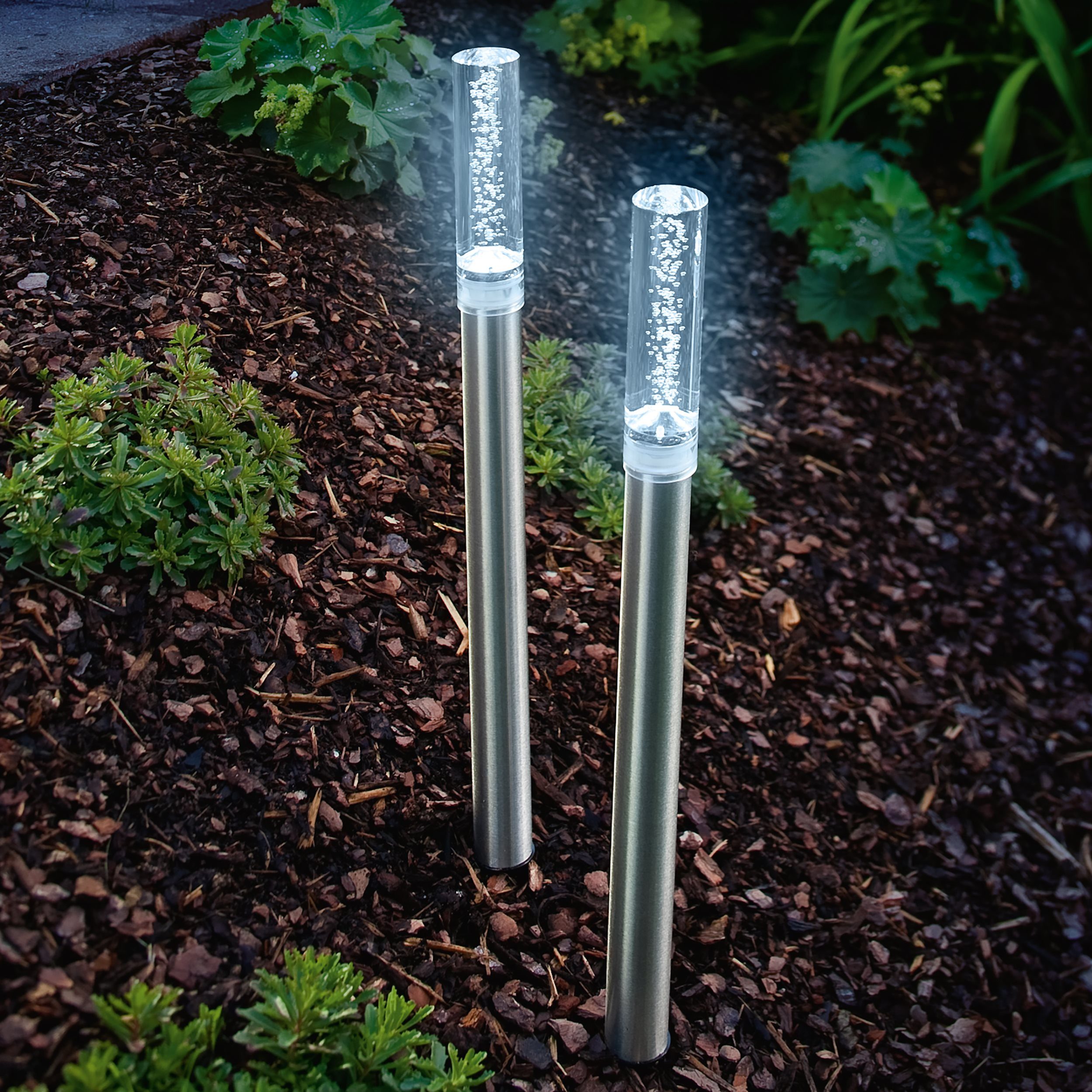 esotec LED Solarleuchte 2er Steckleuchtenset TWINS mit Luftblasen H50cm 6500K kaltweiß 102064