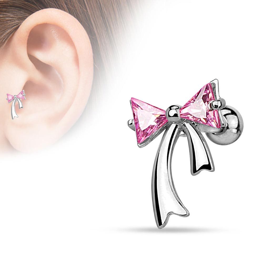 Order & Smile Schmuck Piercing-Set Helix & Tragus Ohr Piercing „Schleife mit Zirkonia“