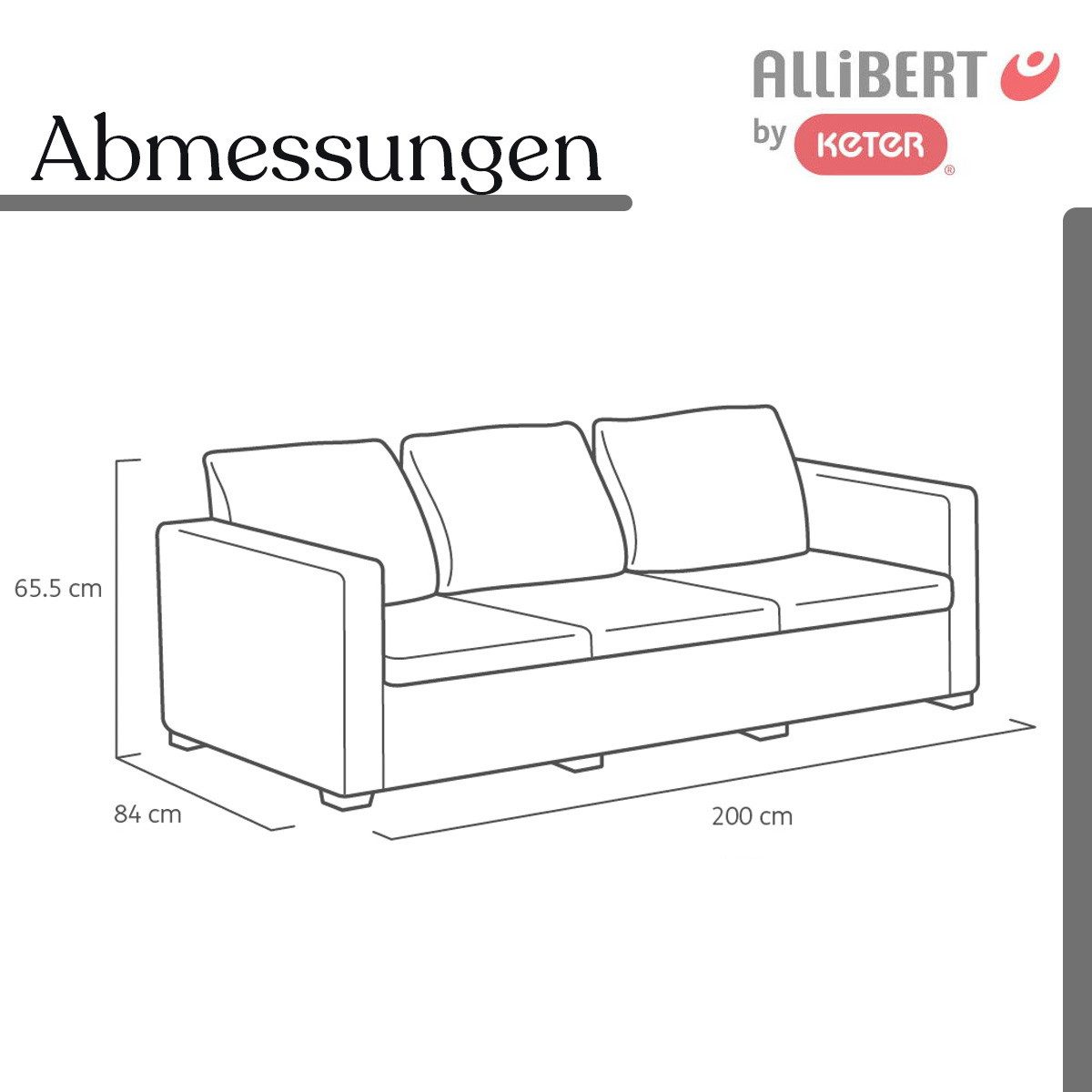 Allibert Loungesofa Salta 3-Sitzer Gartensofa – Rattanoptik, wetterfest inkl. Kissen – Bild 4 von 5