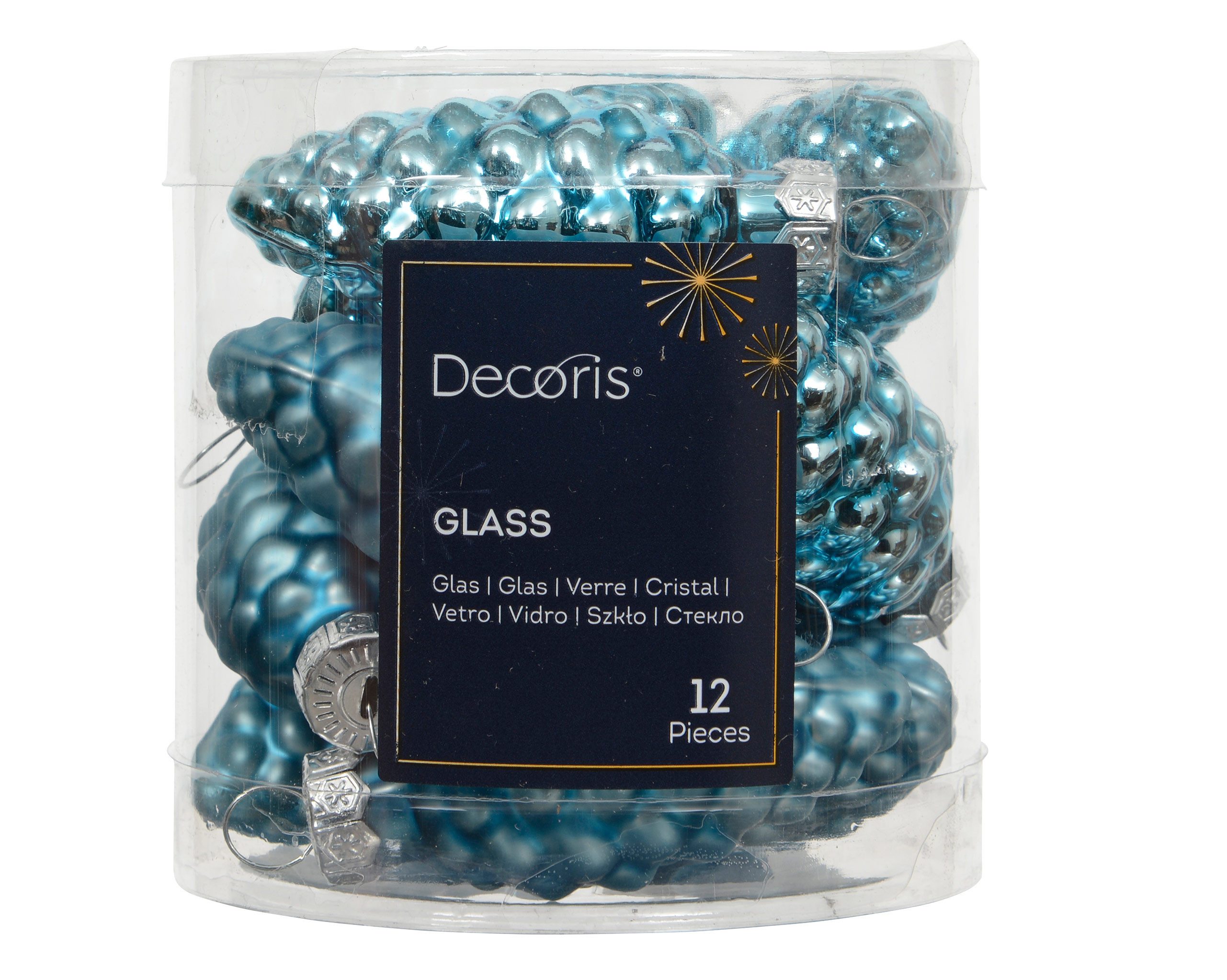 Kaemingk Christbaumschmuck, Christbaumschmuck Zapfen 6cm Glas 12 Stück - Folkloreblau