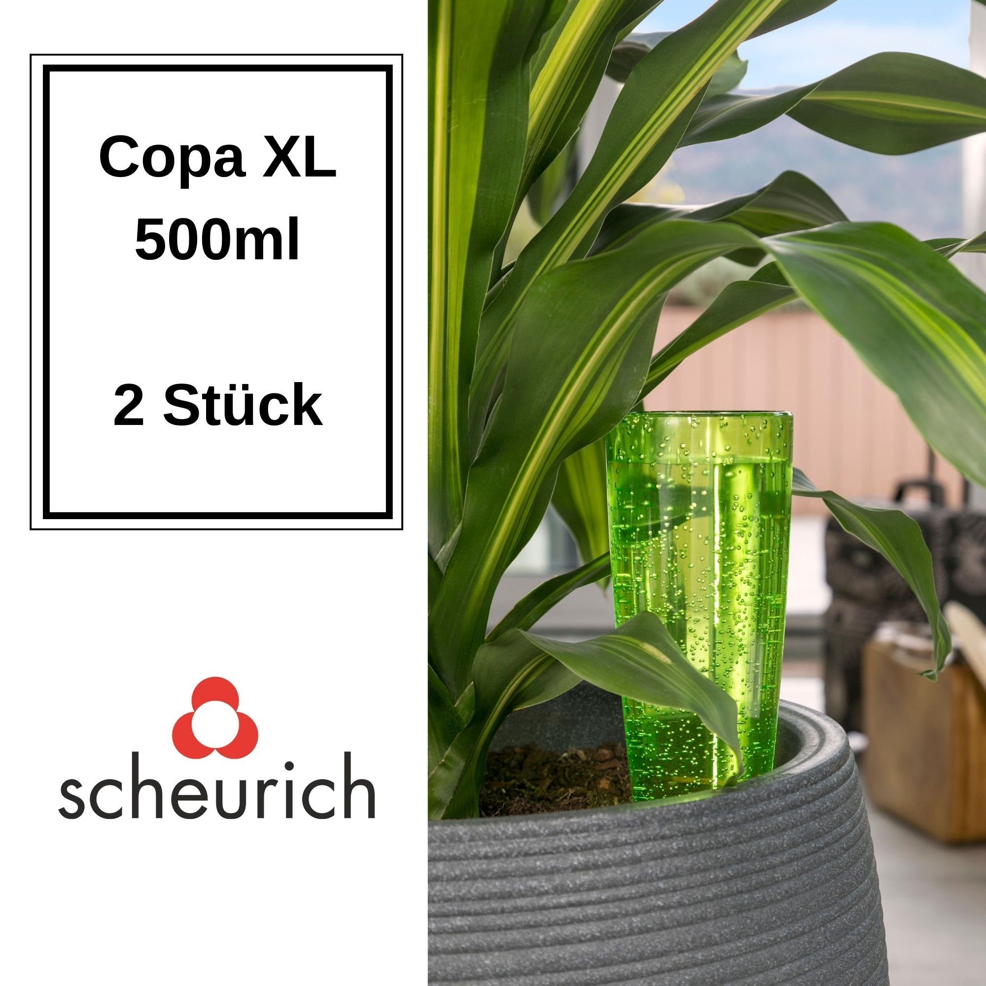 Scheurich Bewässerungssystem Copa XL 2x Grün 500 ml Füllmenge Wasserspender, (Spar-Set, 2-tlg), Scheurich Wasserspender Copa XL 500 ml