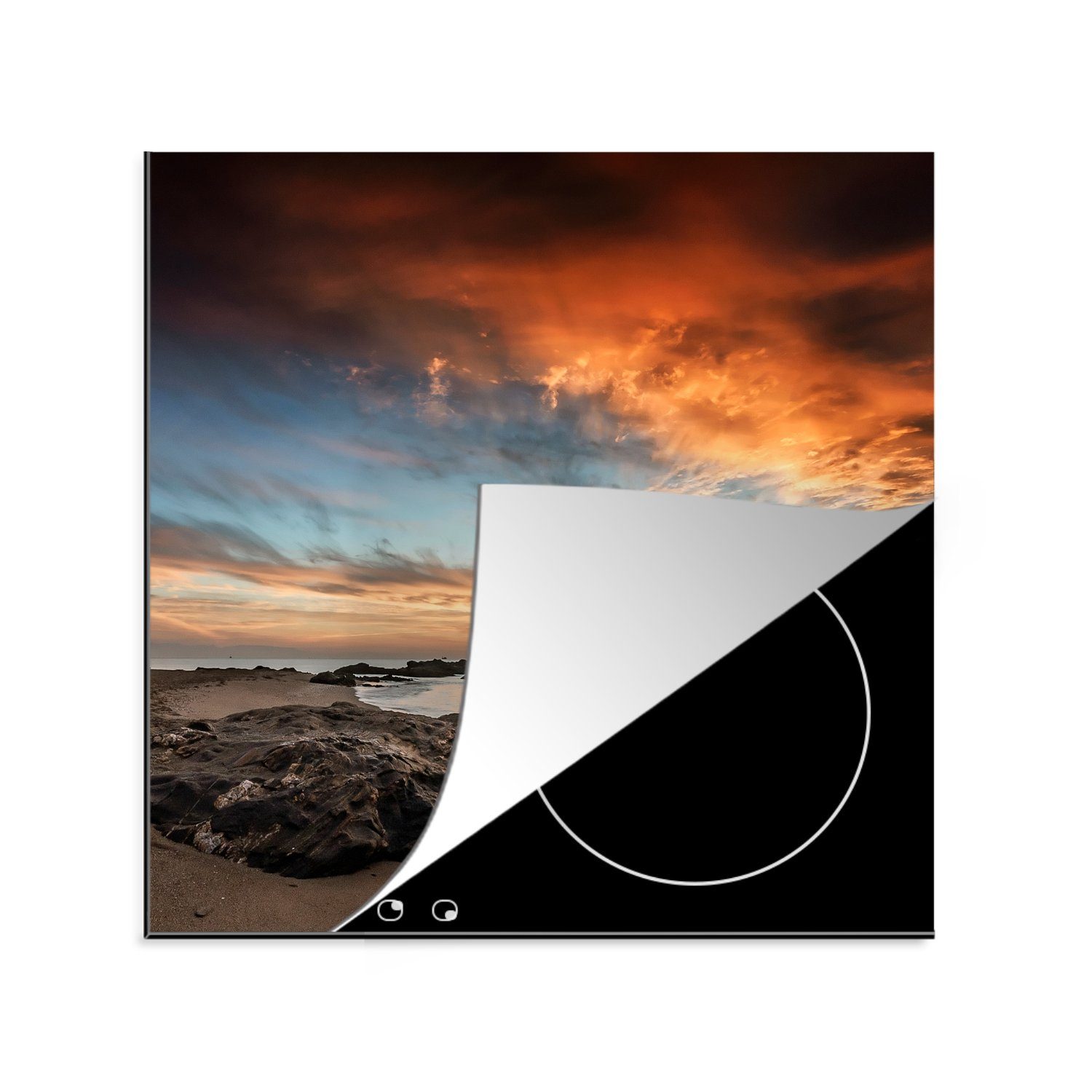 MuchoWow Herdblende-/Abdeckplatte Meer - Steine - Himmel, Vinyl, (1 tlg), 78x78 cm, Ceranfeldabdeckung, Arbeitsplatte für küche | Herdabdeckplatten