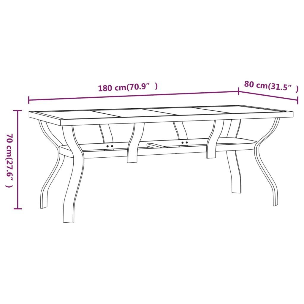 furnicato Gartentisch Braun und Schwarz Glas cm 180x80x70 Stahl und