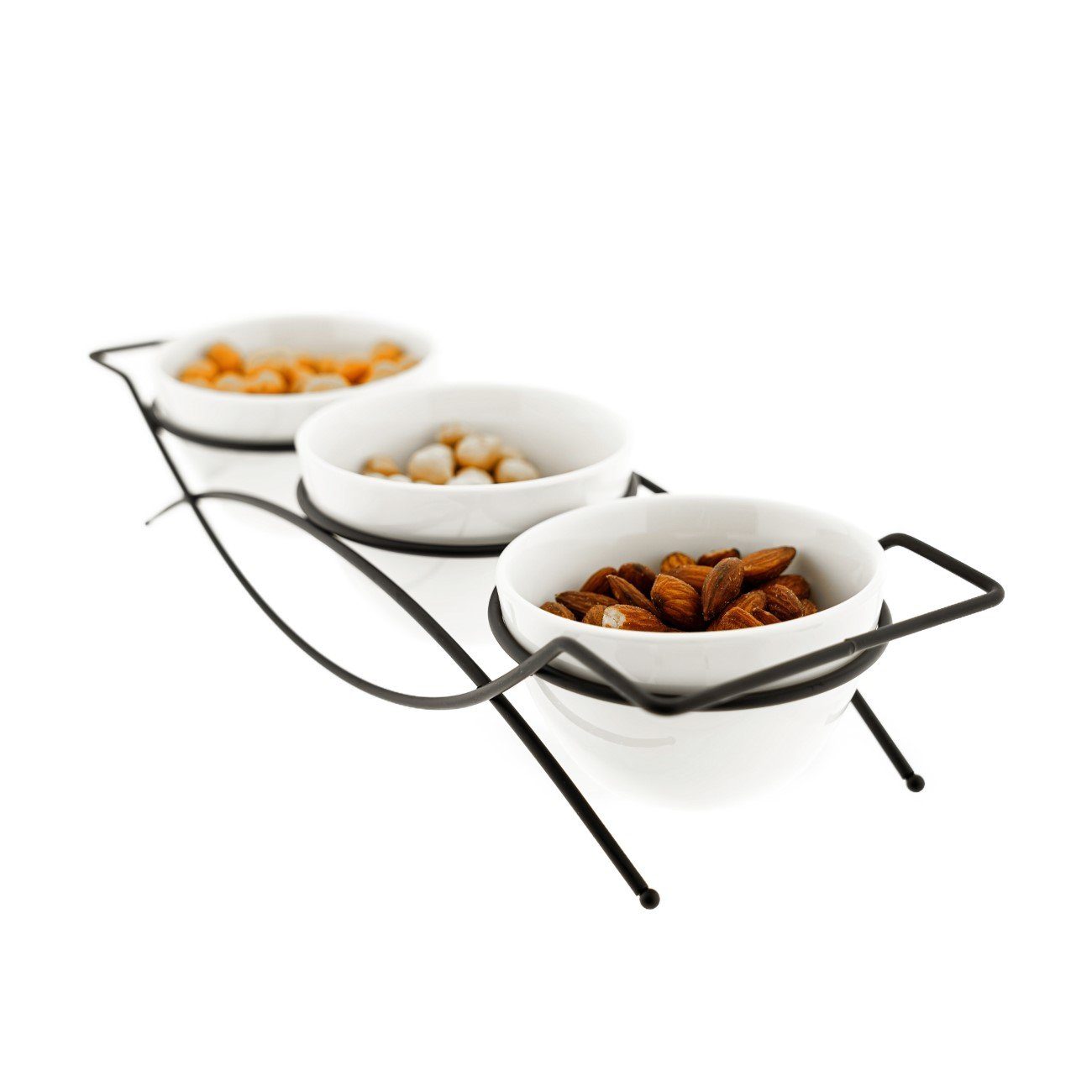 Almina Snackschale 4er Snackschalen-Set mit weißen Schalen Porzellan und schwarze Ständer