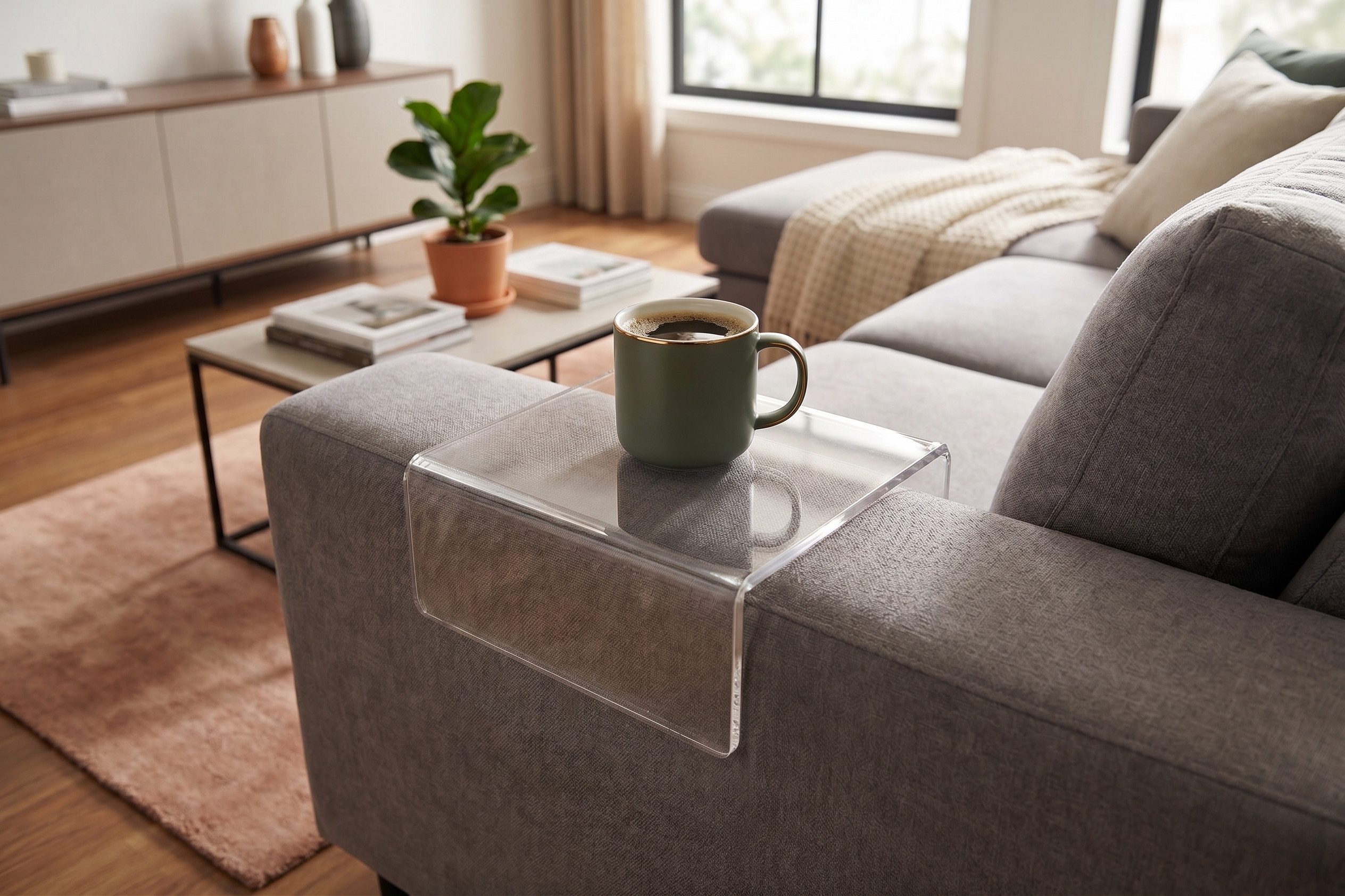 queence Beistelltisch Ablagefläche Sofalehne, Tablett, Tisch, Acrylglas Sofa, Couchtisch, Sofa Acryl Ablage in verschiedenen Abmessungen erhältlich