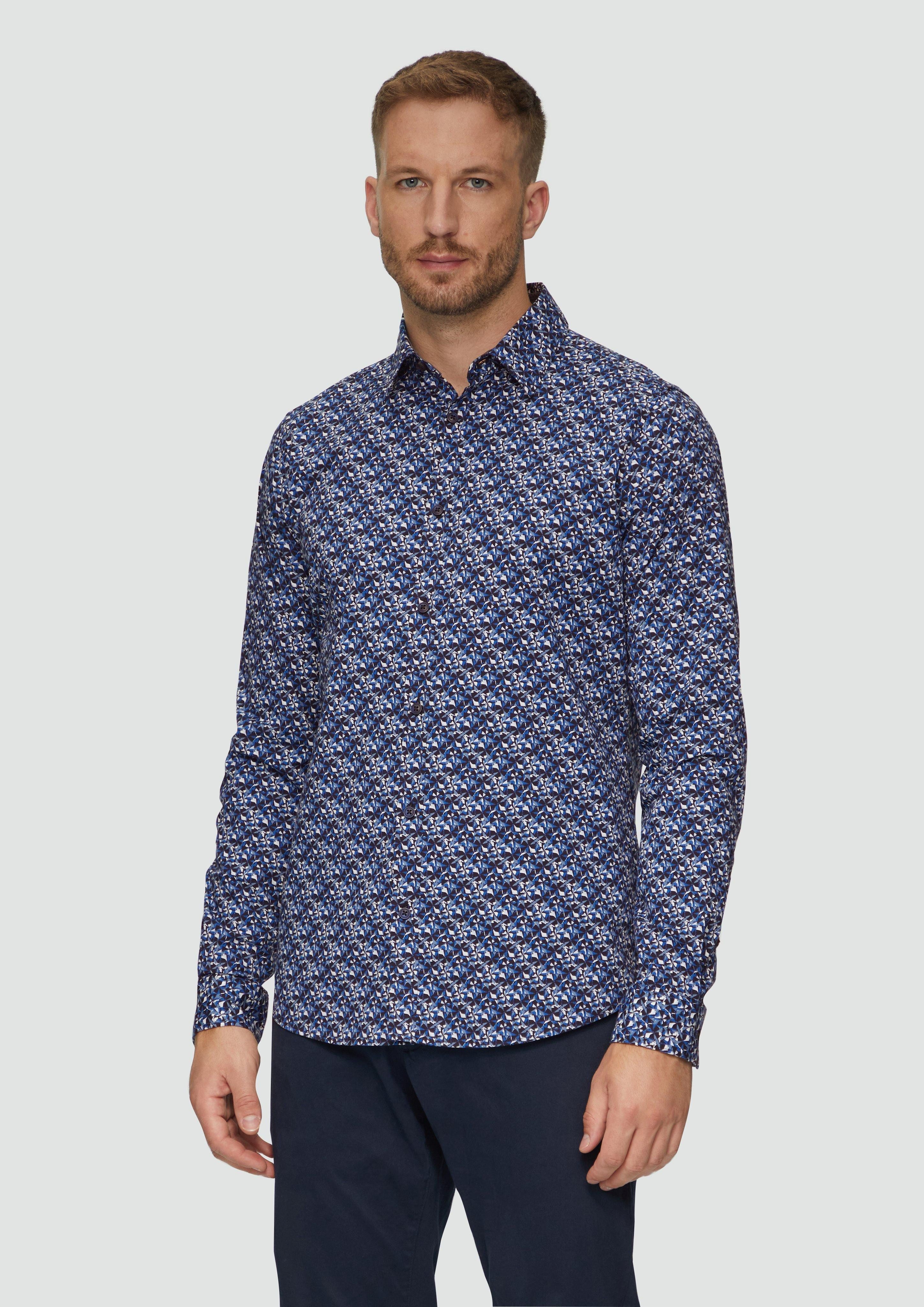 Langarmhemd Slim Fit: Popeline-Hemd mit All-over-Print