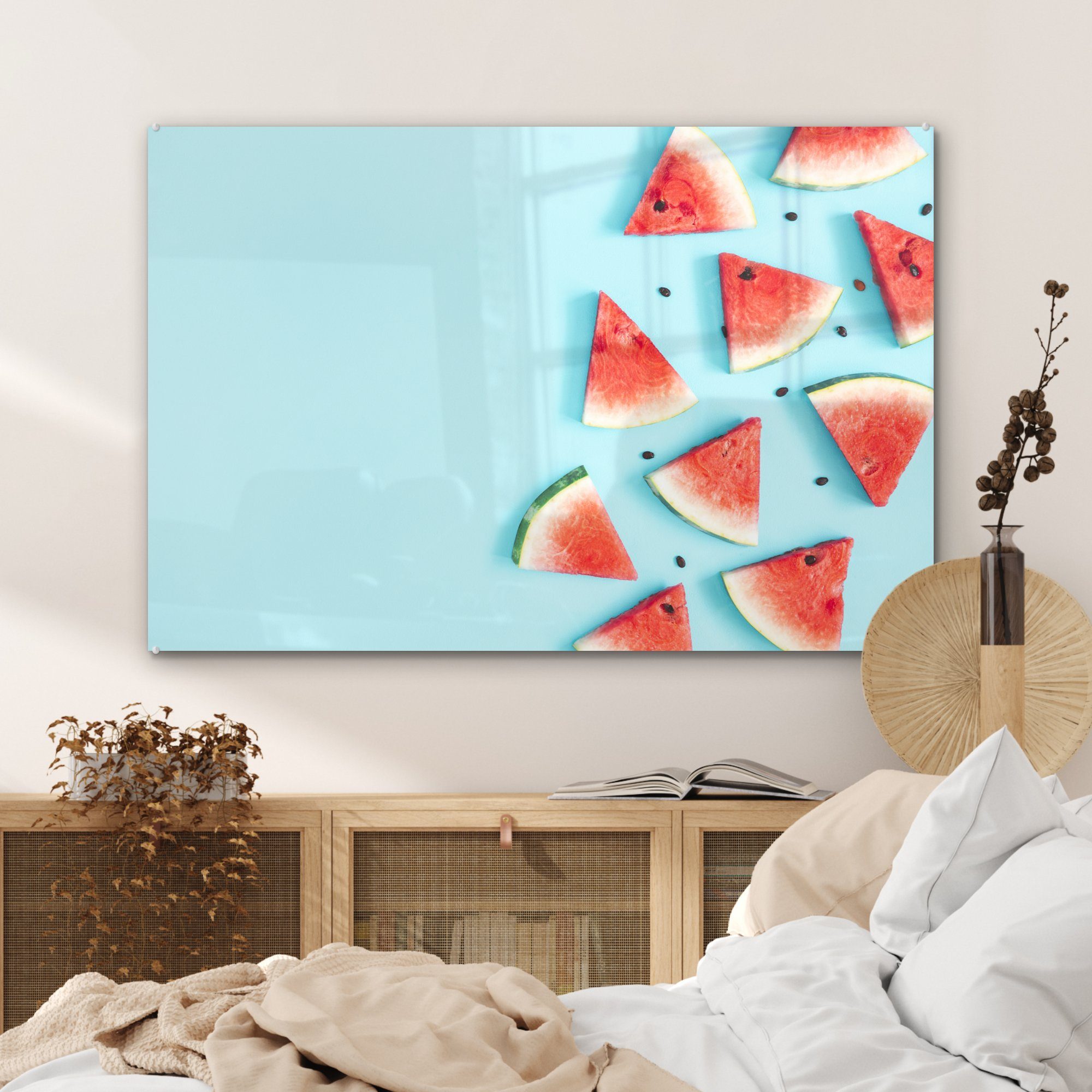 Schlafzimmer (1 Acrylglasbilder Acrylglasbild - MuchoWow Wassermelone - Wohnzimmer St), Blau, Sommer &