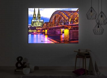 lightbox-multicolor LED-Bild Wunderbare Hohenzollernbrücke bei Nacht front lighted / 60x40cm, Leuchtbild mit Fernbedienung