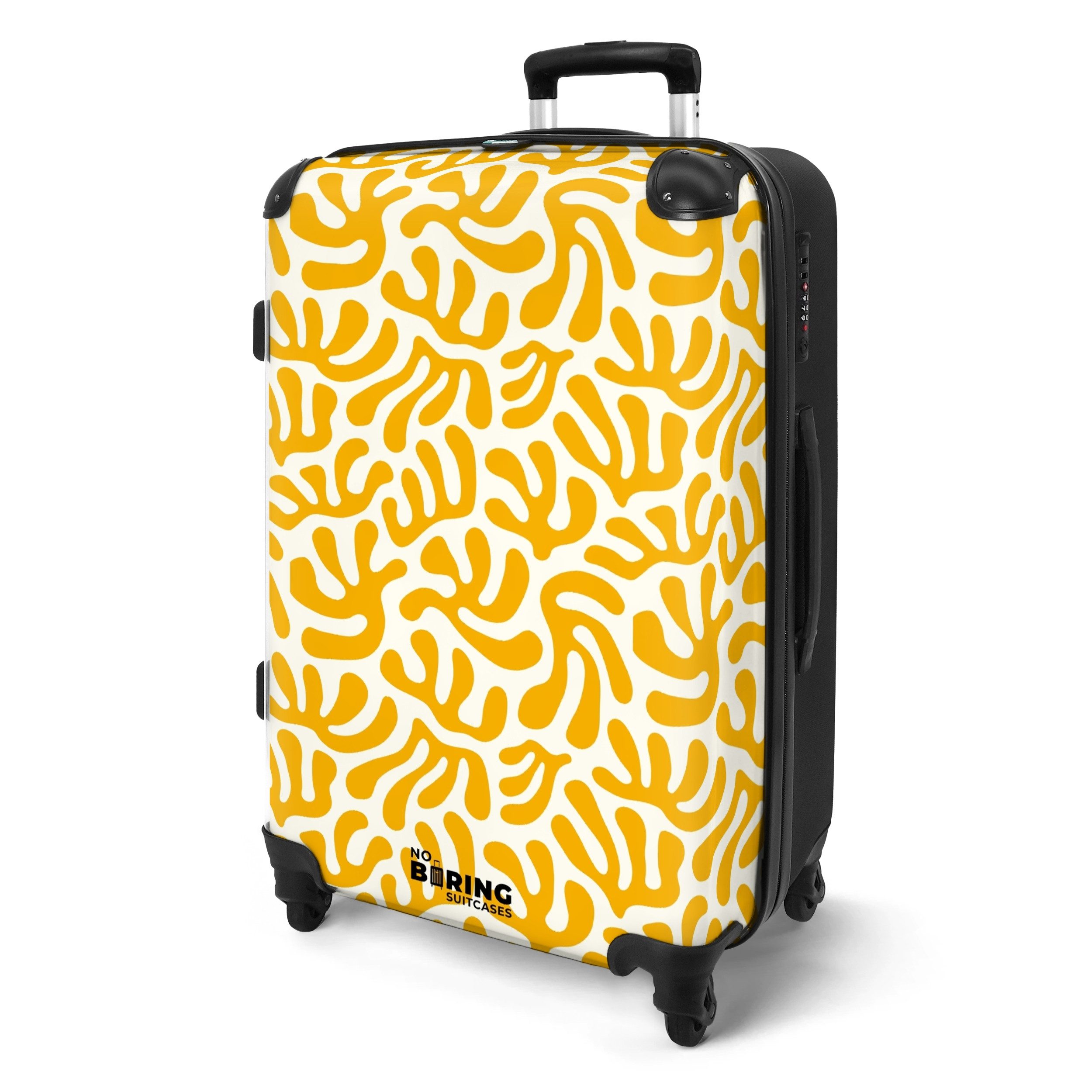 NoBoringSuitcases.com© Hartschalen-Trolley Gelb mit weißem Korallenmuster günstig online kaufen