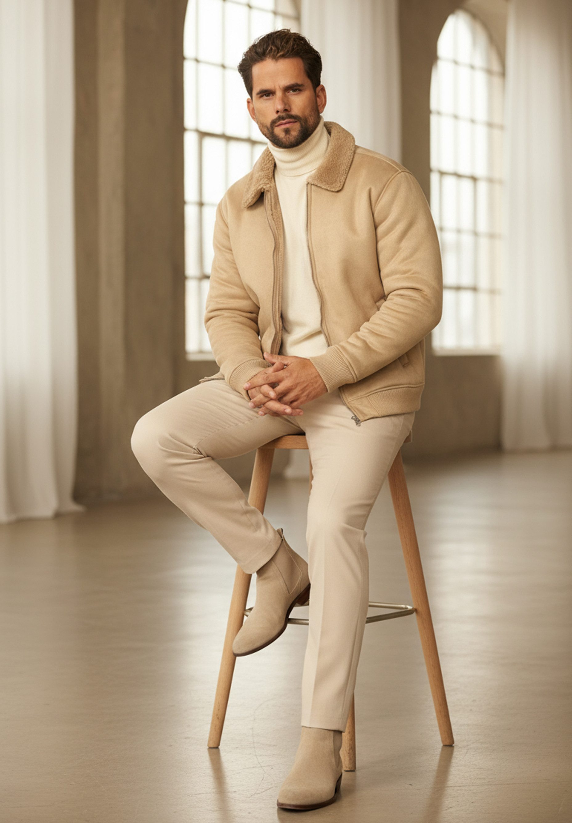 OneRedox Blouson als Weiche Übergangsjacke in Lammfell-Optik Herren Blousonjacke als Winterjacke Bomberjacke