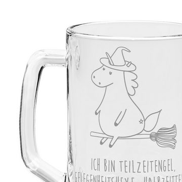 Mr. & Mrs. Panda Bierkrug Einhorn Hexe - Transparent - Geschenk, Einhörner, Bierkrug, Unicorn, Premium Glas, Auffällige Gravur