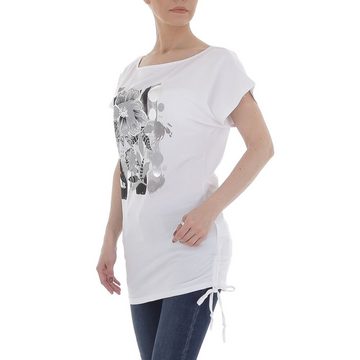 Ital-Design Kurzarmshirt Damen Freizeit Print Stretch T-Shirt in Weiß