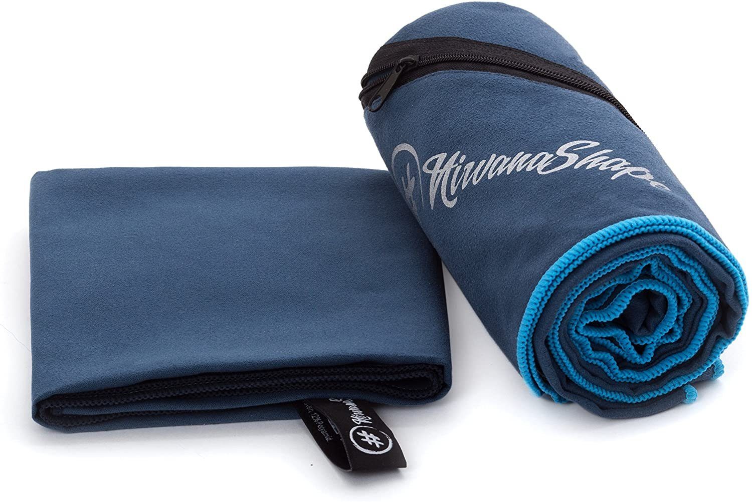 NirvanaShape Sporthandtuch Mikrofaser Handtuch, Badehandtuch, Reisehandtuch, Sporthandtuch, Ecktasche mit Reißverschluss, saugfähig, leicht, schnelltrocknend Blau / Blauer Rand