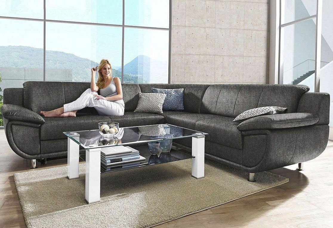 TRENDMANUFAKTUR Ecksofa Rondo wahlweise mit Schlaffunktion, bequeme Armlehnen, L-Form, wahlw.mit Federkern, Füße chromfarben, Unser Dauertiefpreis