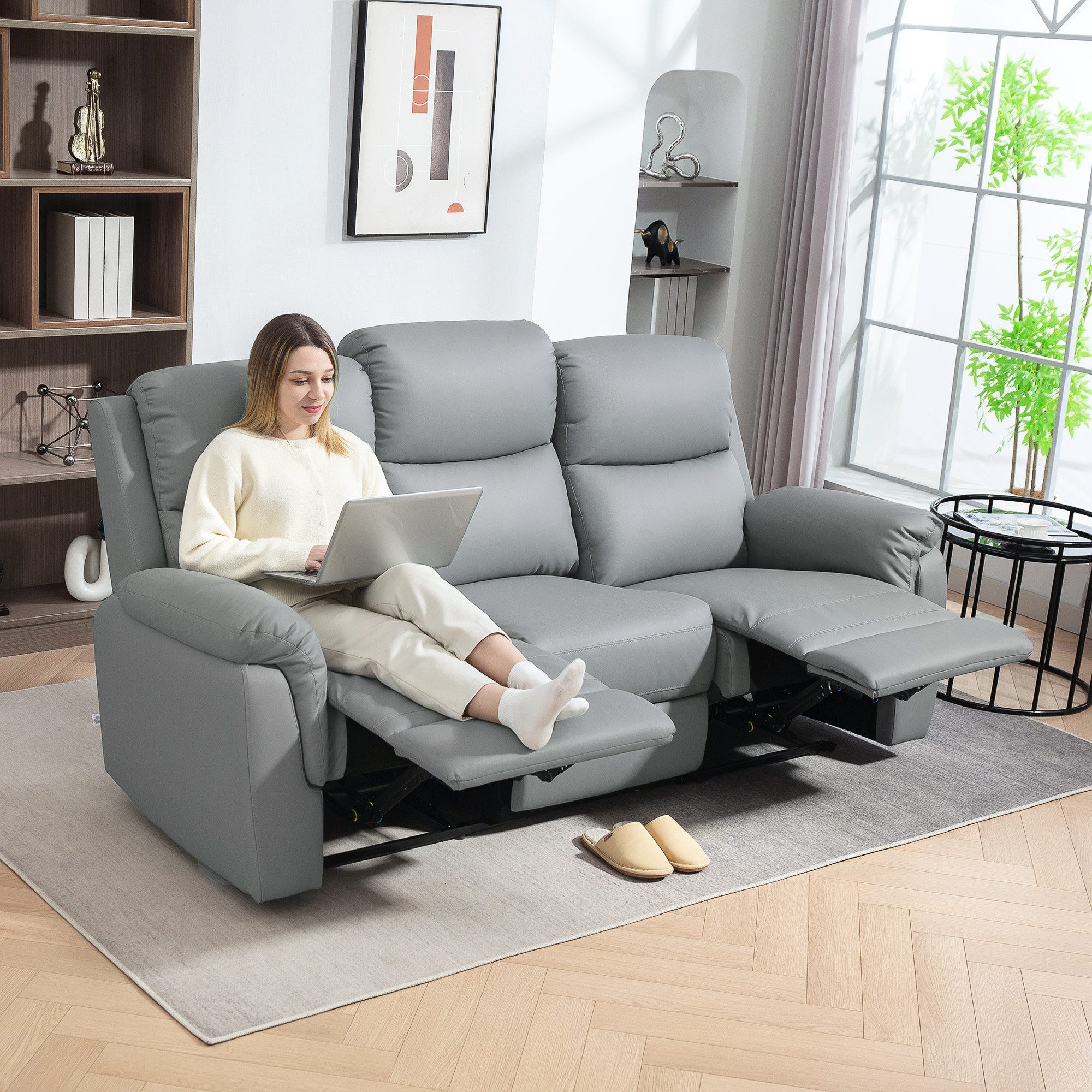HOMCOM 3-Sitzer Fernsehsessel Relaxsessel mit Doppel-Liegesessel, günstig online kaufen