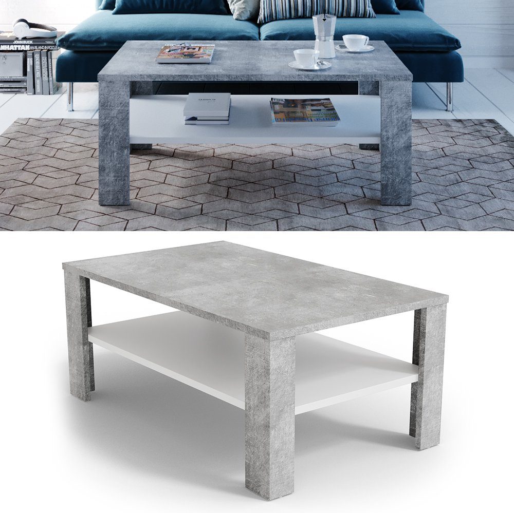 en.casa ® Couchtisch Beton grau 110x70cm Wohnzimmertisch Beistelltisch Tisch 