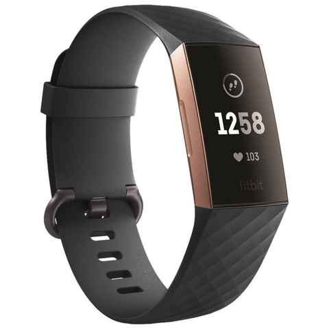 Wigento Smartwatch-Armband Für Fitbit Charge 3 / 4 Kunststoff / Silikon Armband für Männer / Größe L Schwarz Uhr